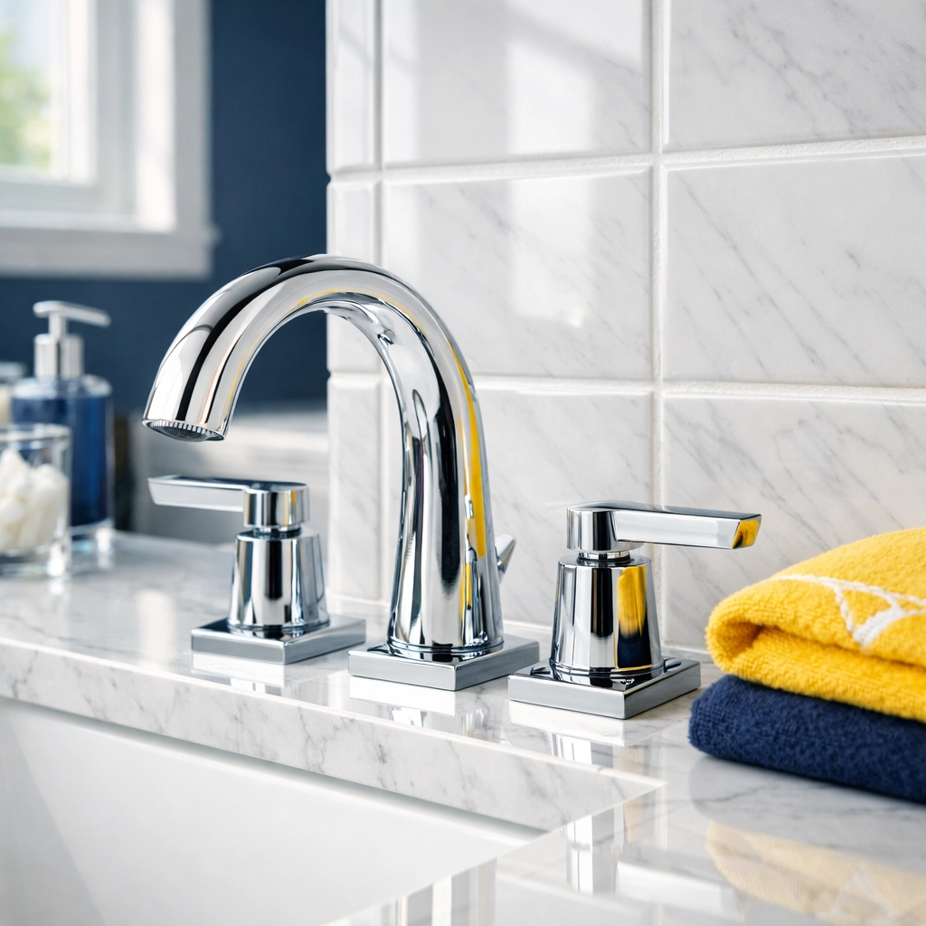 Professional deep cleaning in Southborough bathroom with sparkling chrome fixtures and scrubbed marble grout.