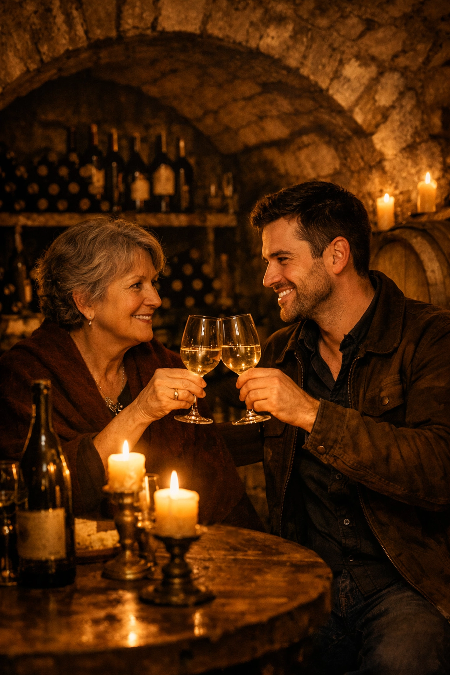 A gay man and his mother share a candlelit wine tasting in an 18th-century Parisian cellar.