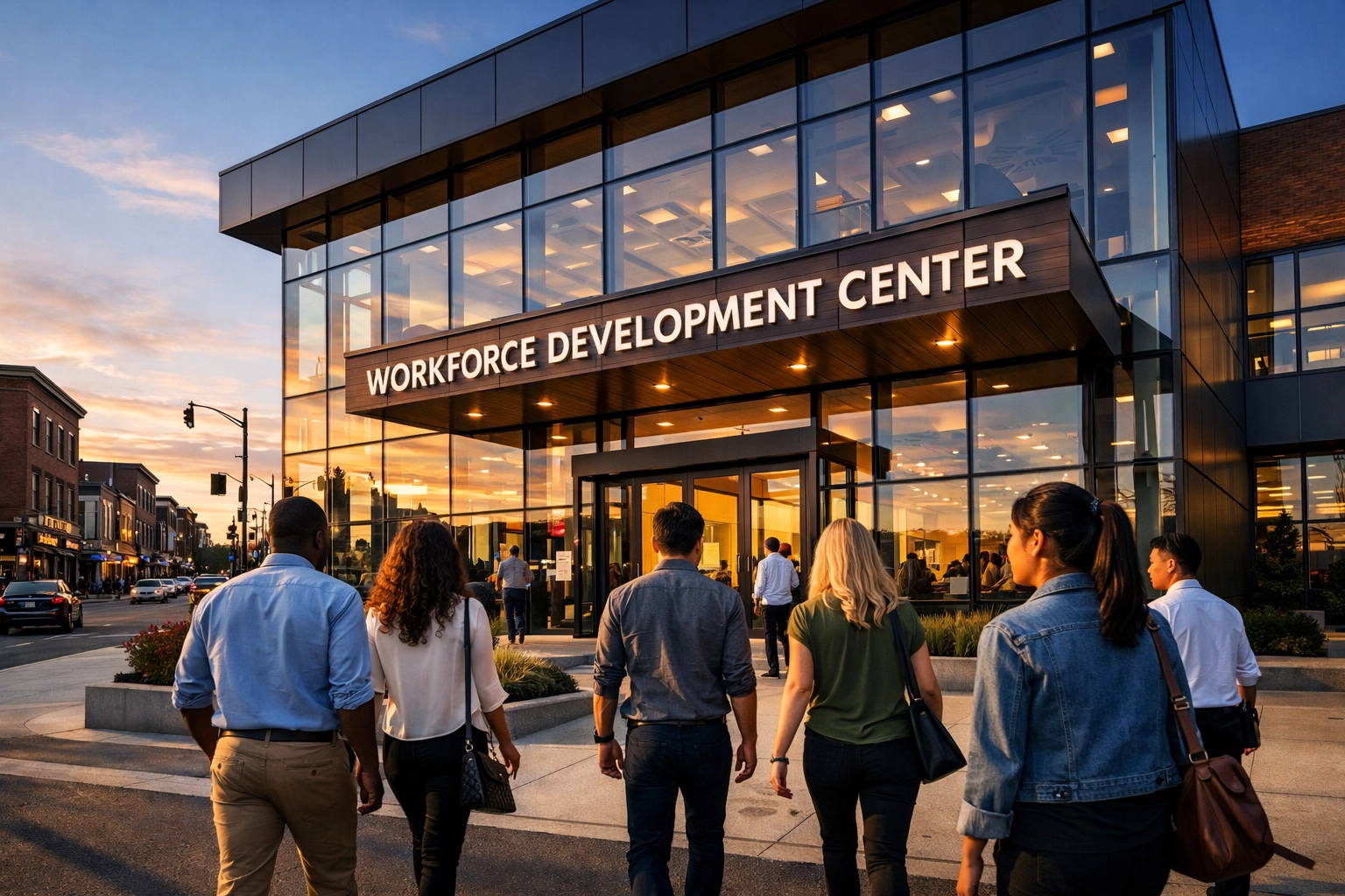 A sleek urban workforce development center supporting a diverse national talent pipeline and local community.