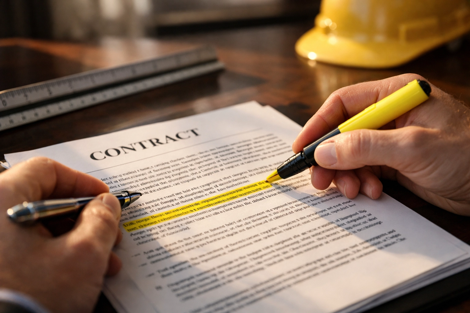 Close-up of a business owner highlighting an additional insured clause in a Connecticut legal insurance contract.