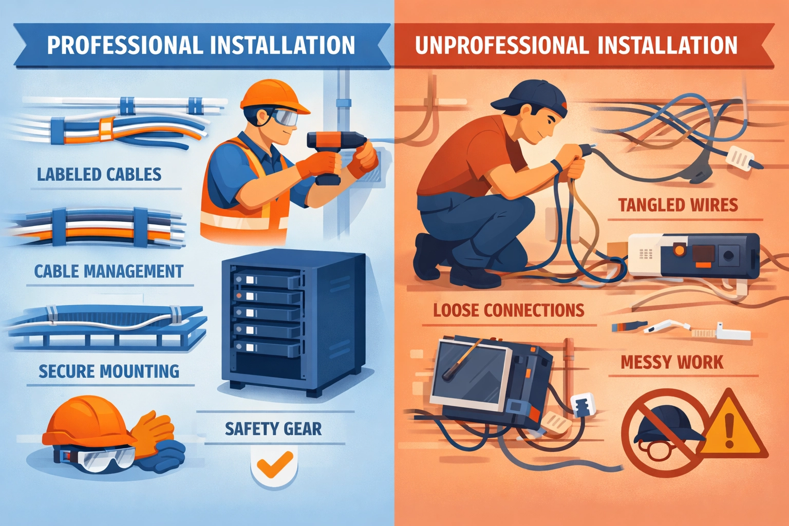 Comparison of professional versus poor quality loft insulation installation practices