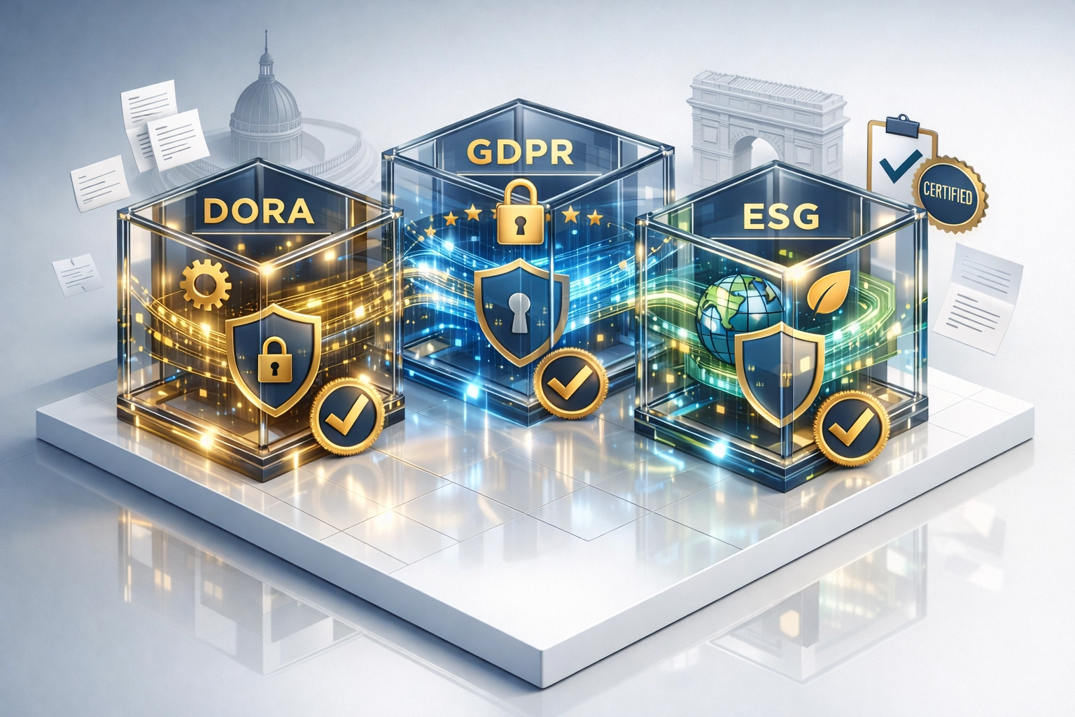 EU compliance framework showing DORA, GDPR, and ESG requirements for ServiceNow ITAM