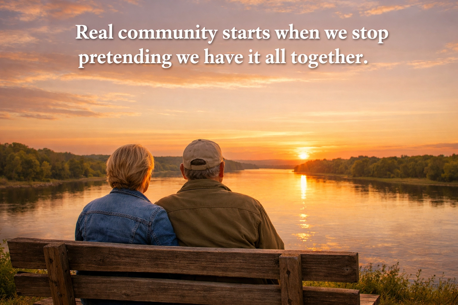 Friends overlooking the water at sunset, illustrating real community and support at Green River Alliance Church.