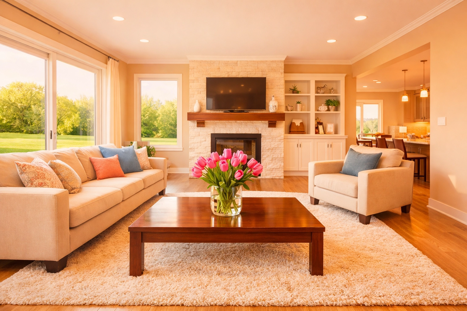 A spotless Cedar Valley living room showing the high standards of a professional maid service Waterloo IA.