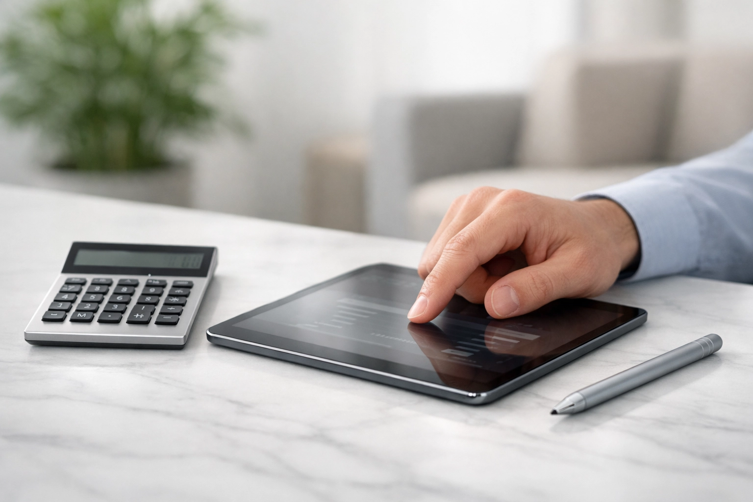 Tax professional tools and tablet used for processing bank products and refunds.
