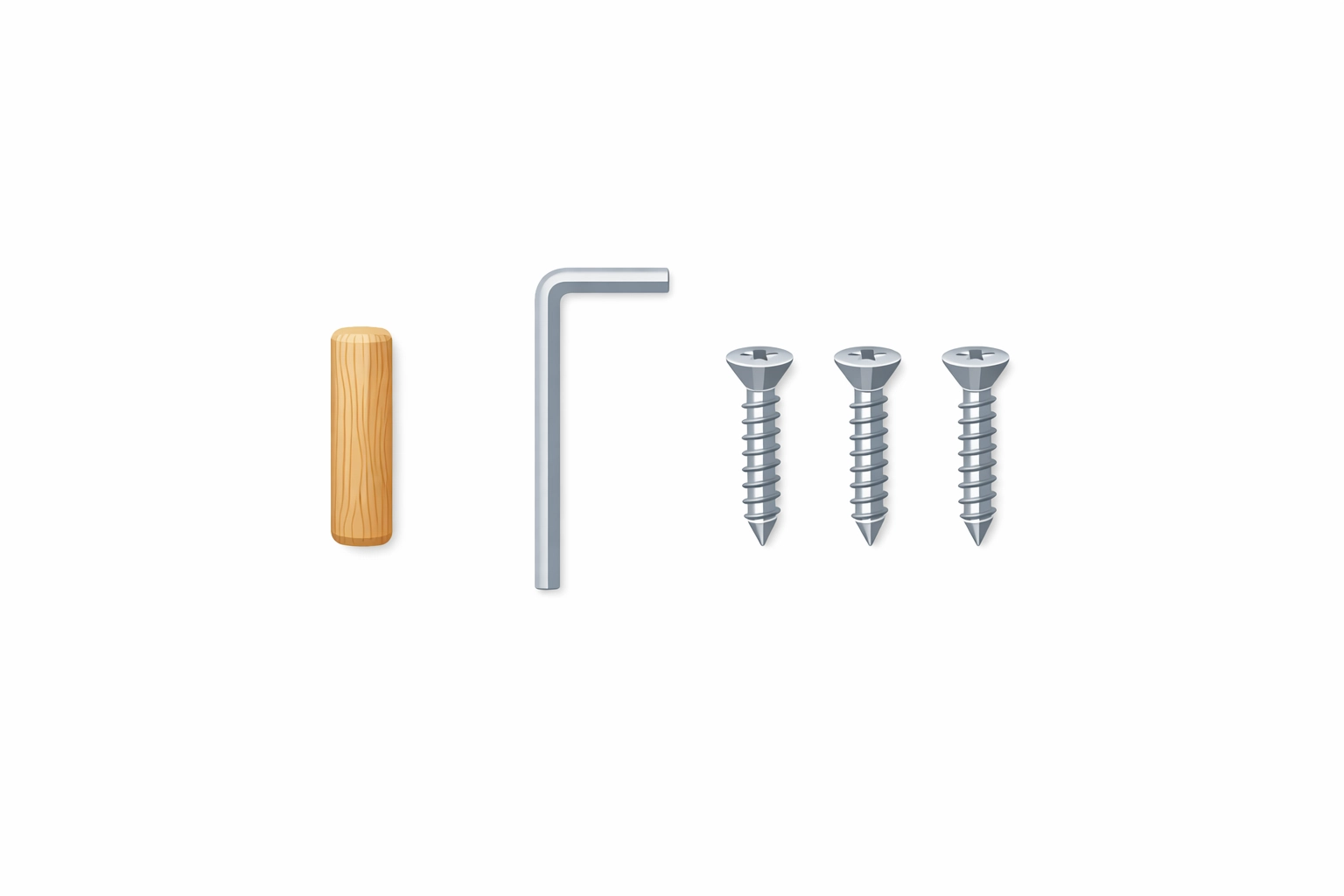 Furniture assembly components including a hex key and screws for DIY home projects in Burnaby.