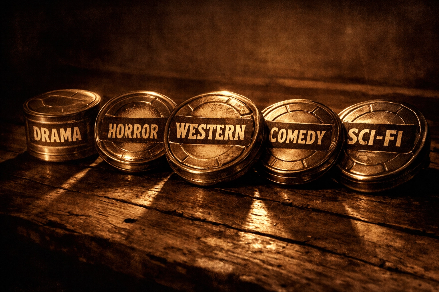 Multiple film canisters symbolizing diversified slate financing across genres