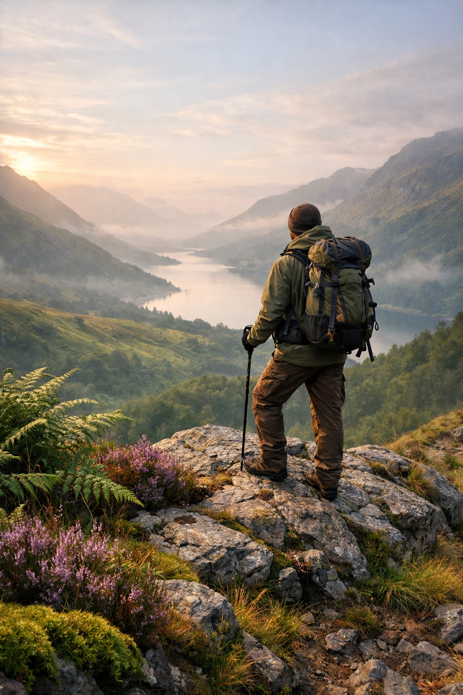 Hiker in the Scottish Highlands on a wild camping guided UK trip.