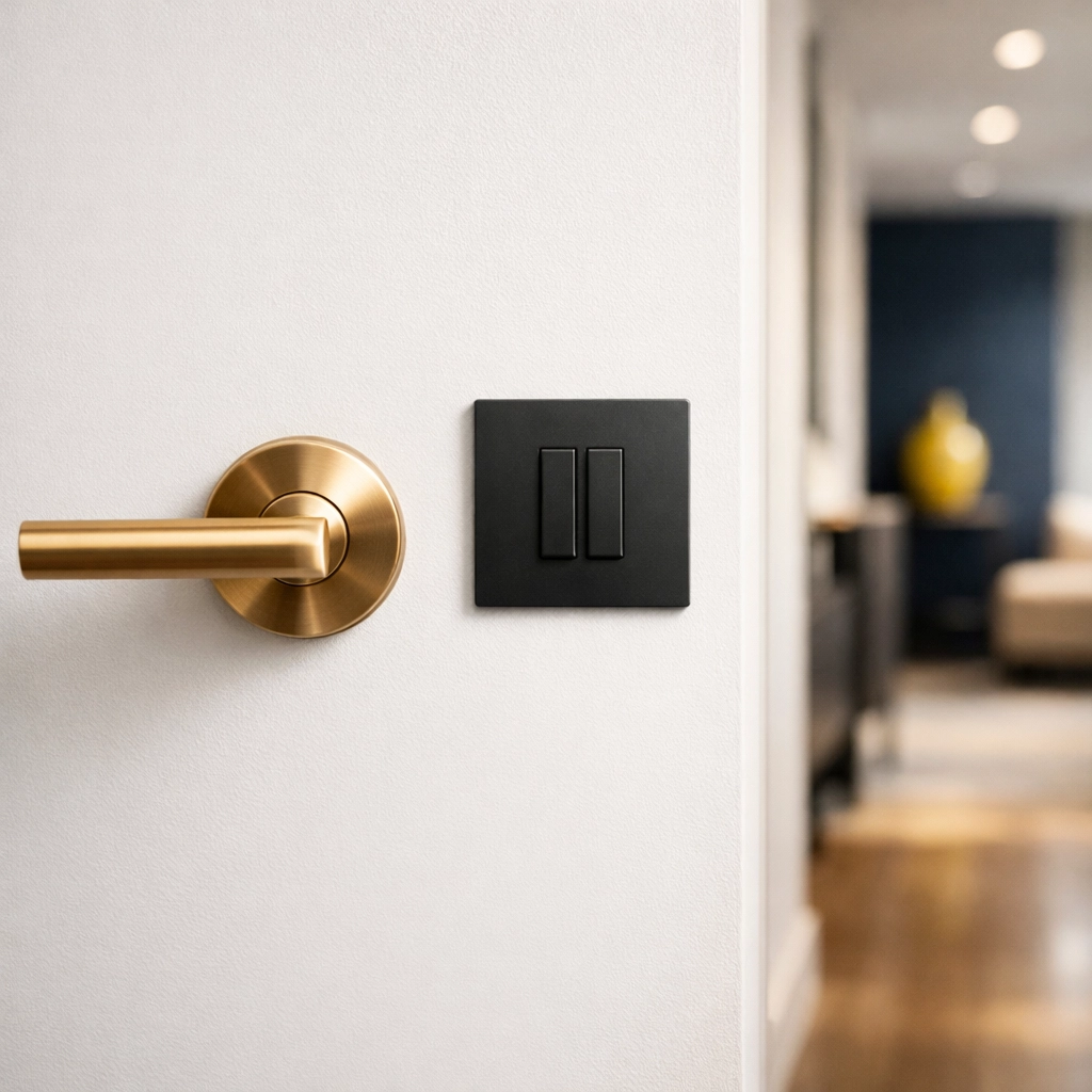 Disinfecting high-touch door handles and light switches during a house cleaning in Lowell MA.