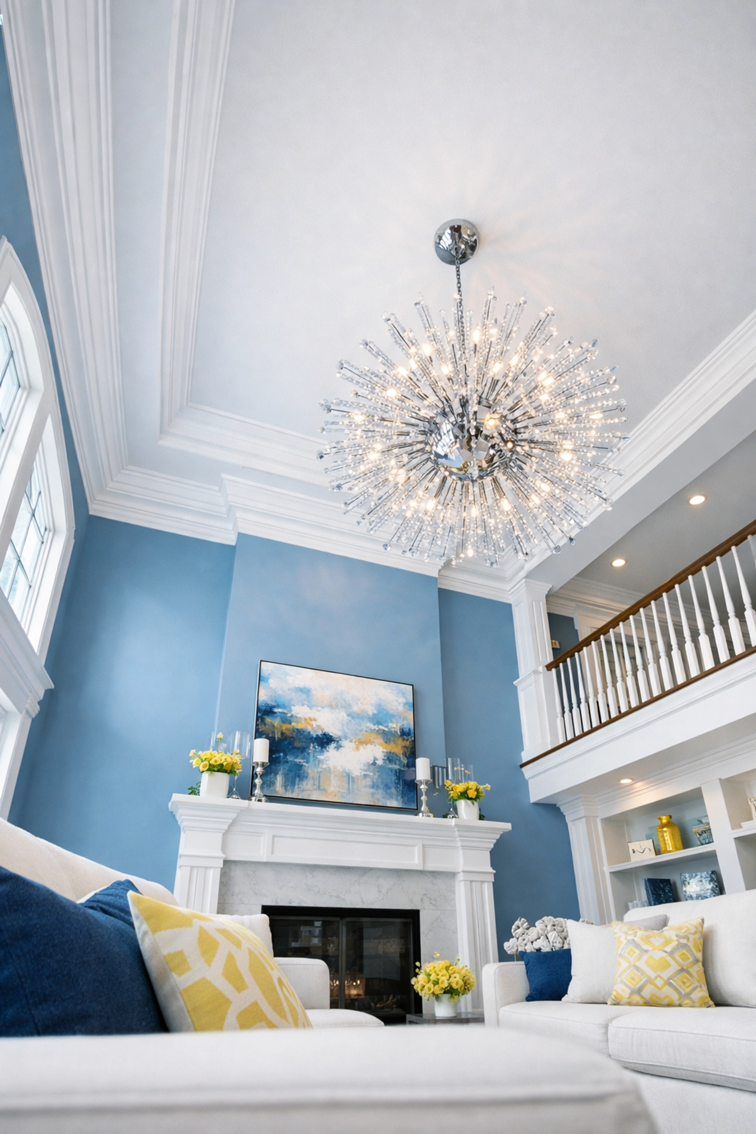 Pristine Westborough living room with clean crown molding following a professional residential deep cleaning.