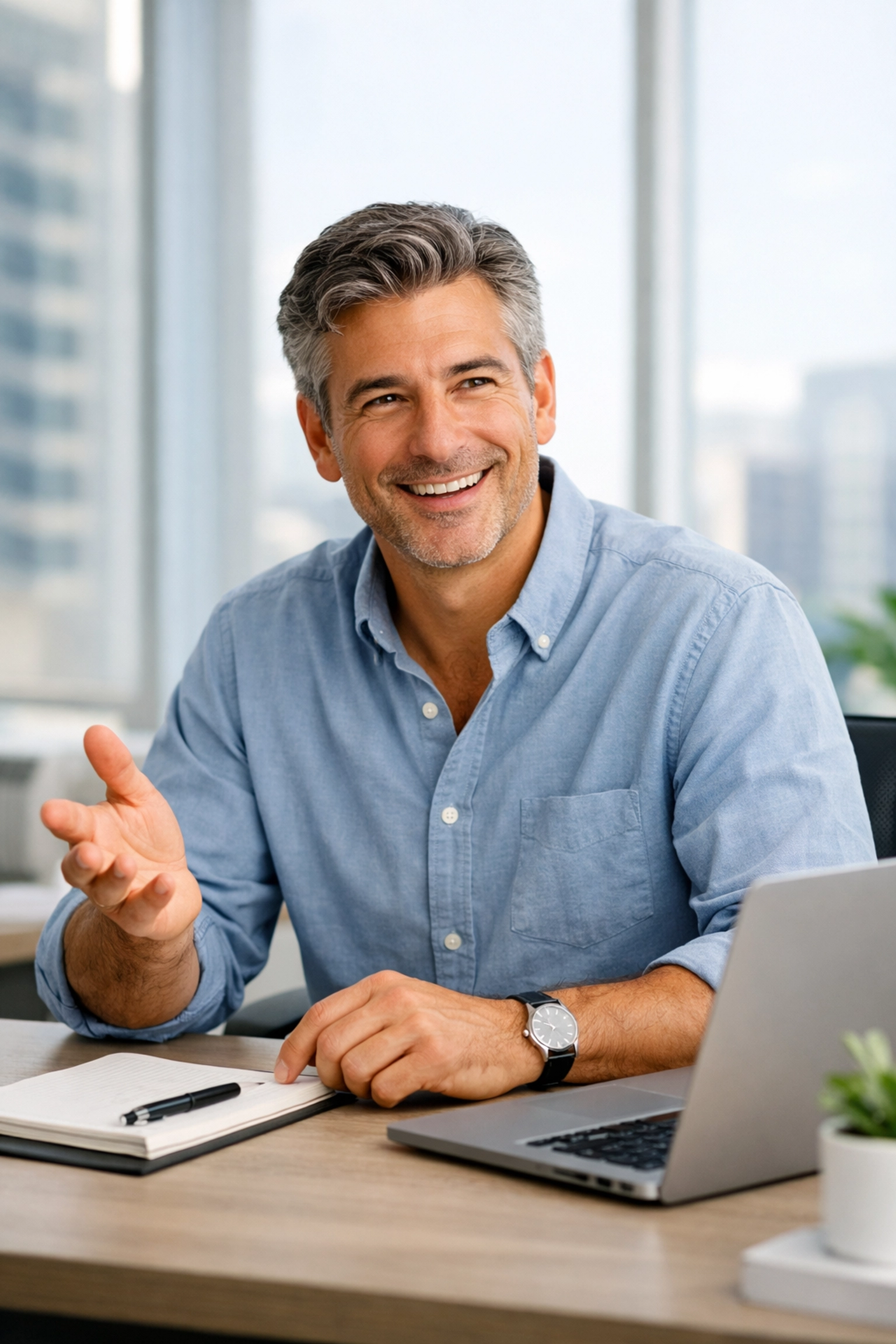 Experienced mortgage broker consulting with homebuyer in Chattanooga office