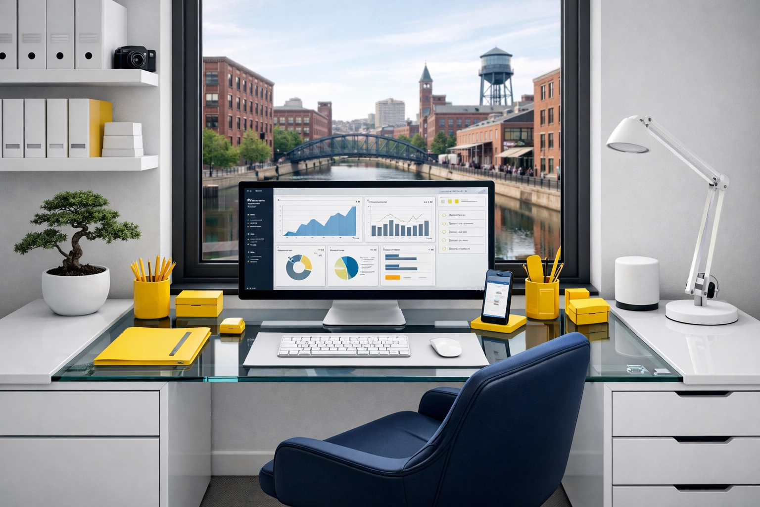 Clean and organized home office after house cleaning Worcester MA.