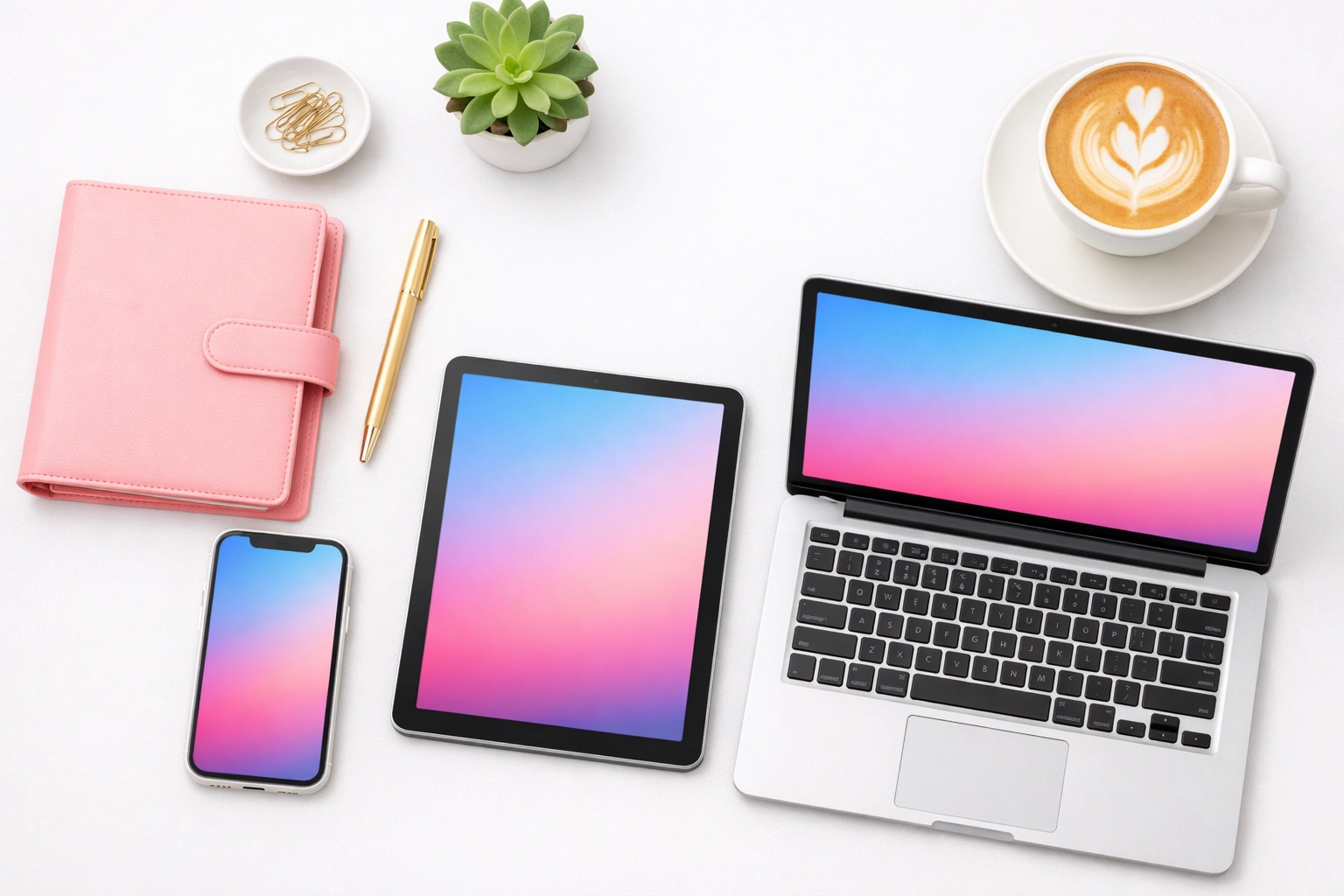 A modern digital workspace with devices used for multi-platform social media marketing and lead generation.