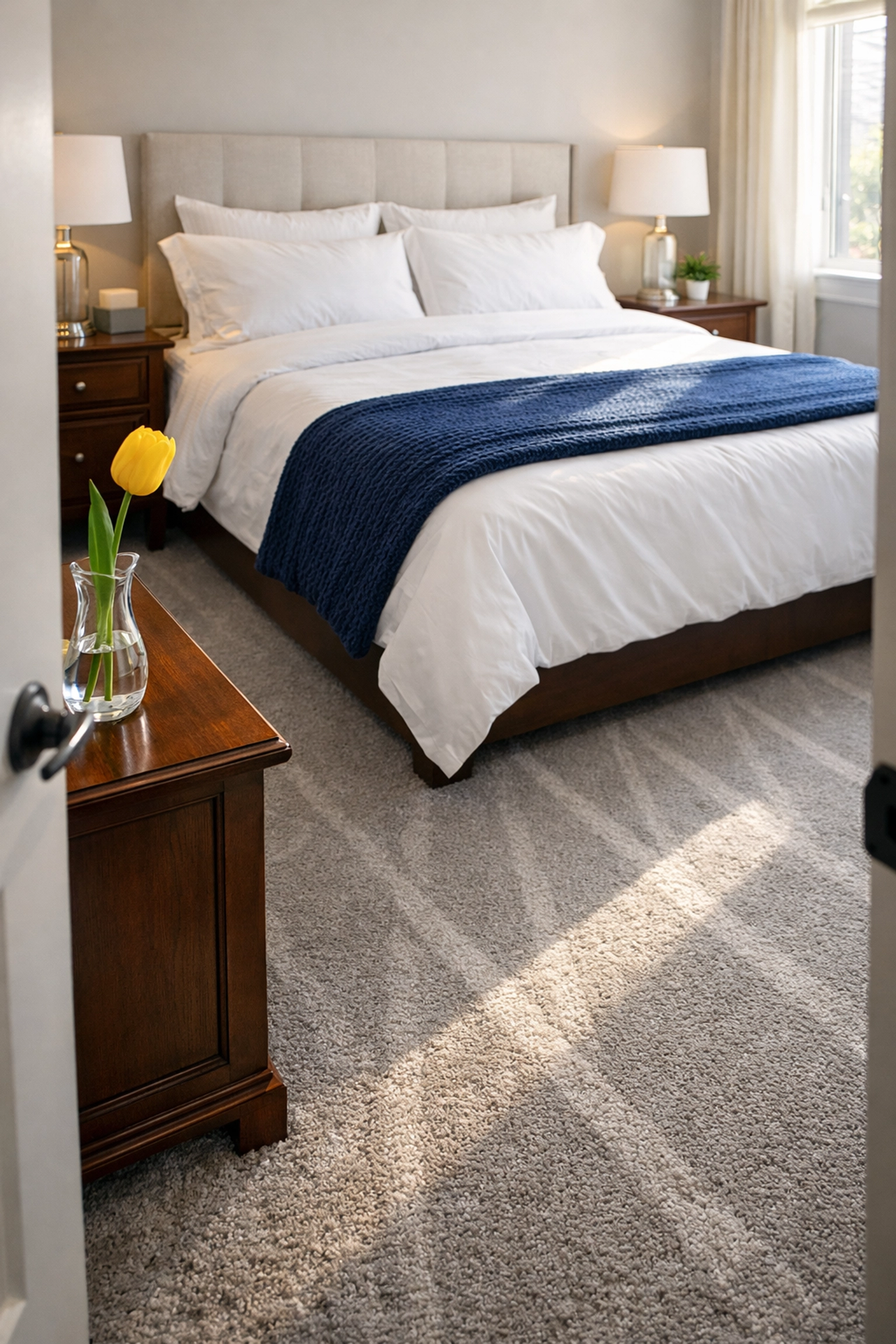 Residential cleaning in Leominster MA leaves a master bedroom sparkling and professionally staged.