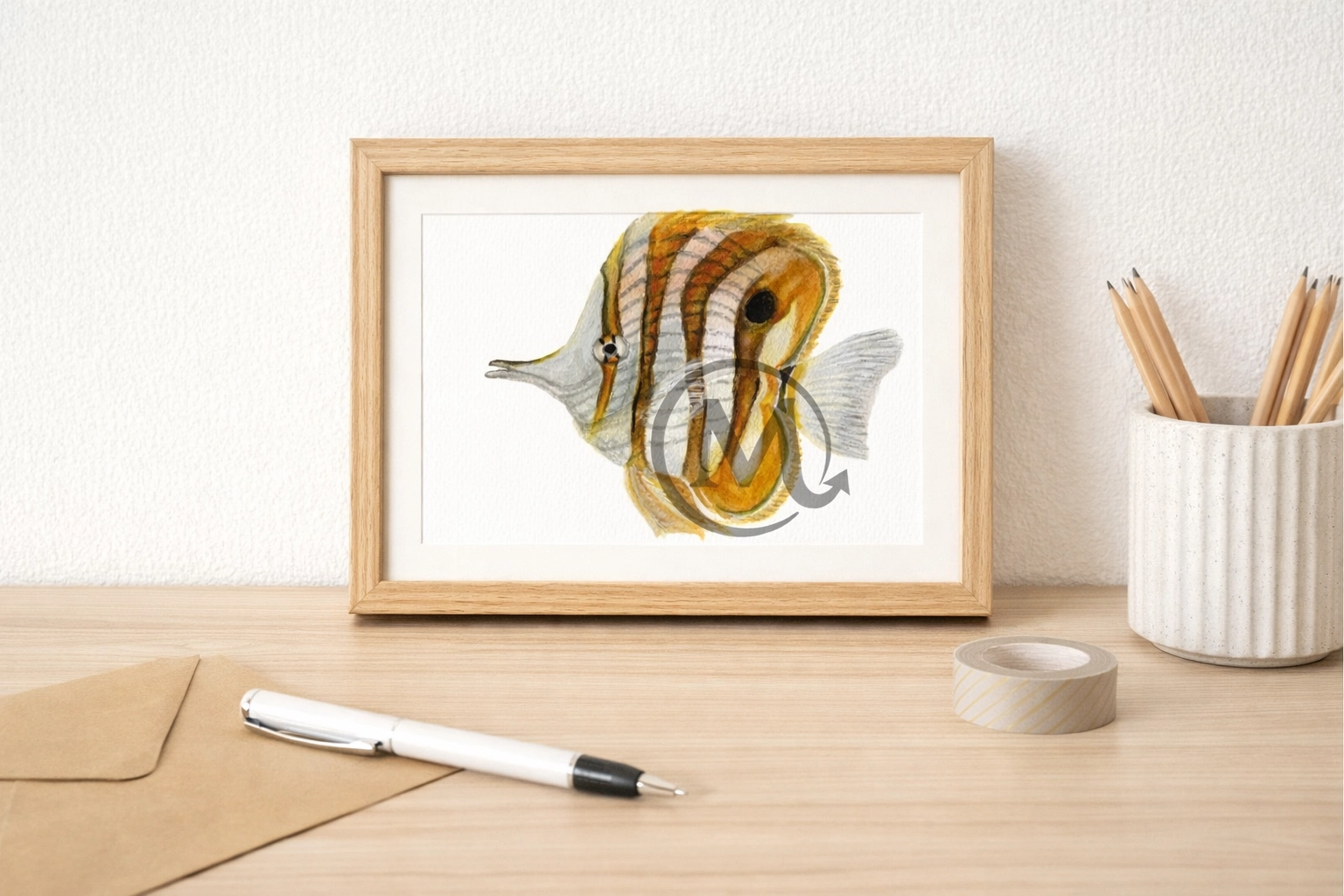Regal Angelfish watercolor print lifestyle mockup