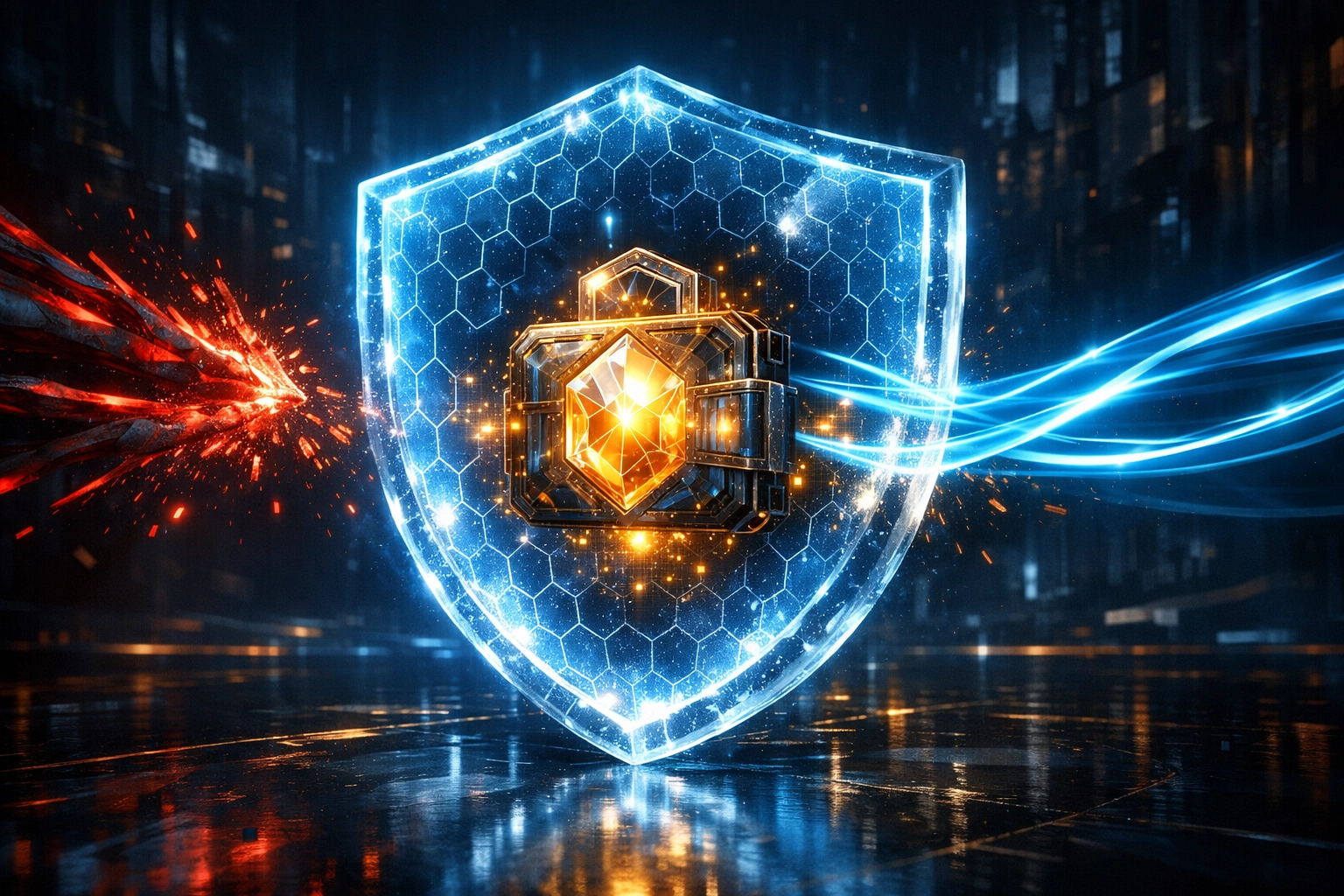 Larecoin AI fraud protection shield securing a Web3 wallet and metaverse transactions.