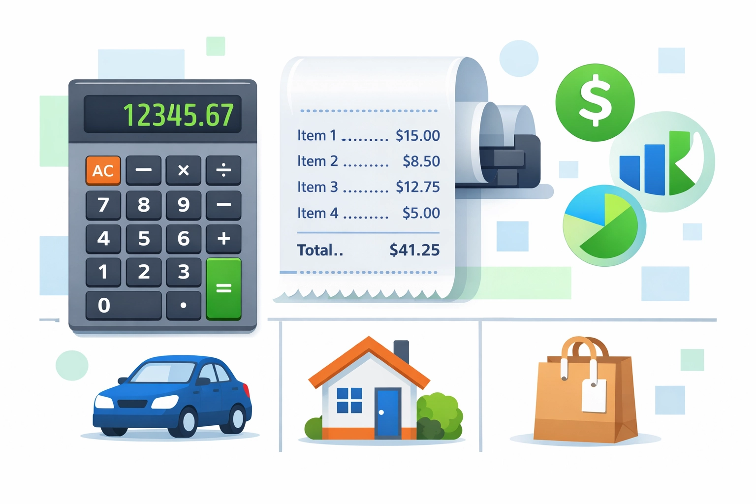 Expense tracking tools including calculator and receipts for maximizing tax deductions