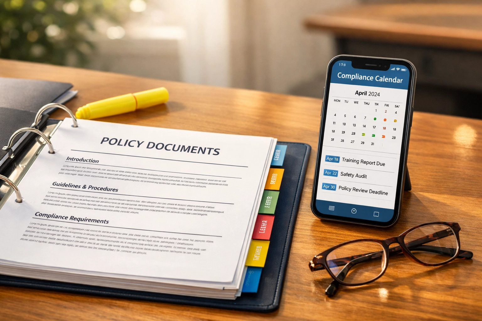 Organized policy binder with compliance calendar for behavioral health programs