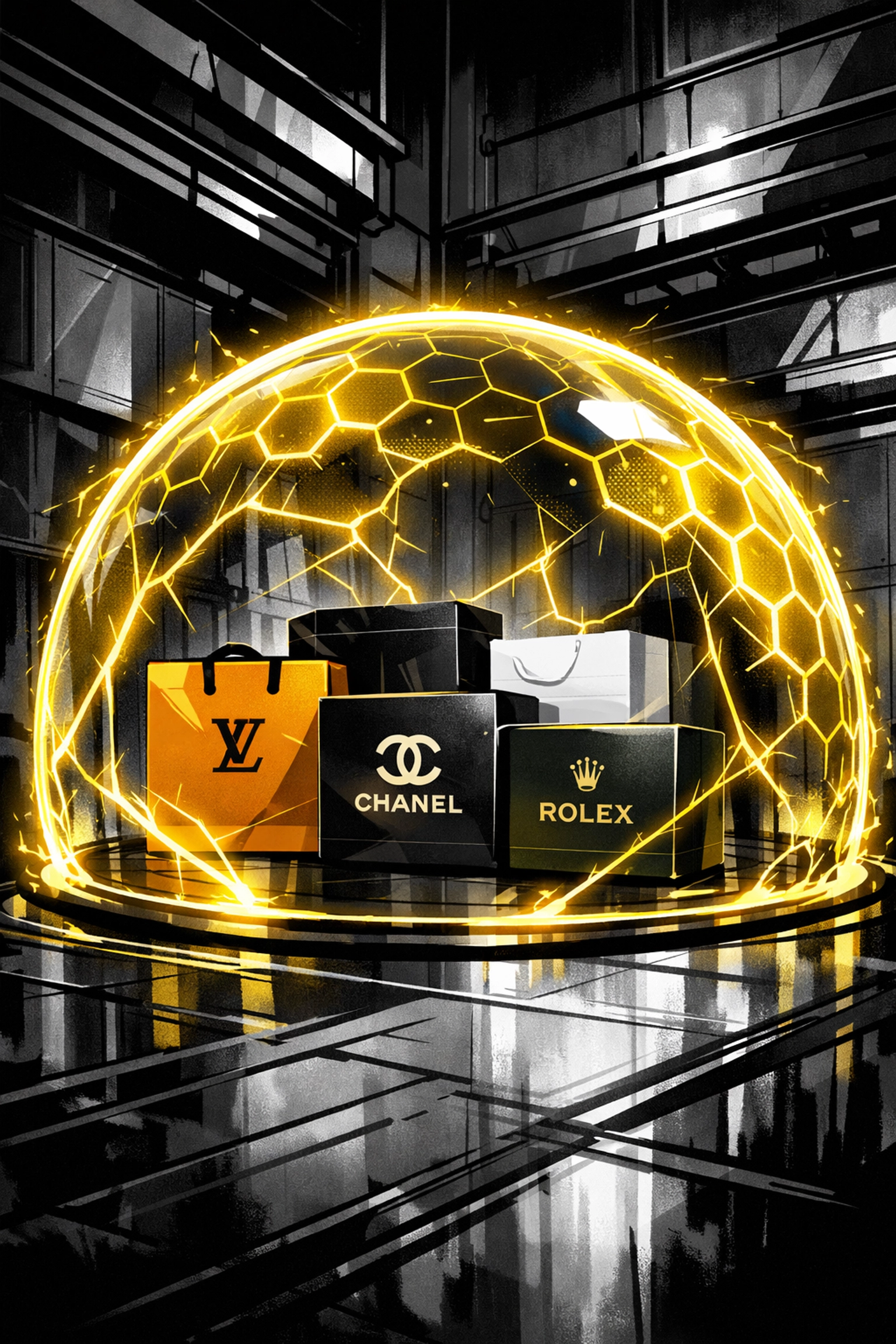 Amazon brand management illustration representing account protection and marketplace security.