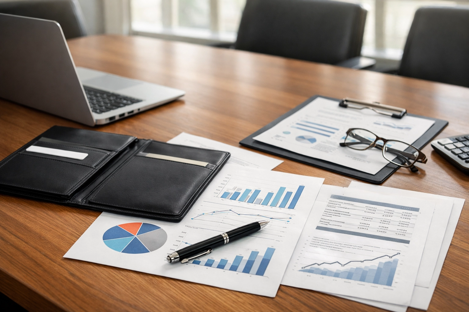 Business documents and financial charts prepared for Mississippi business sale