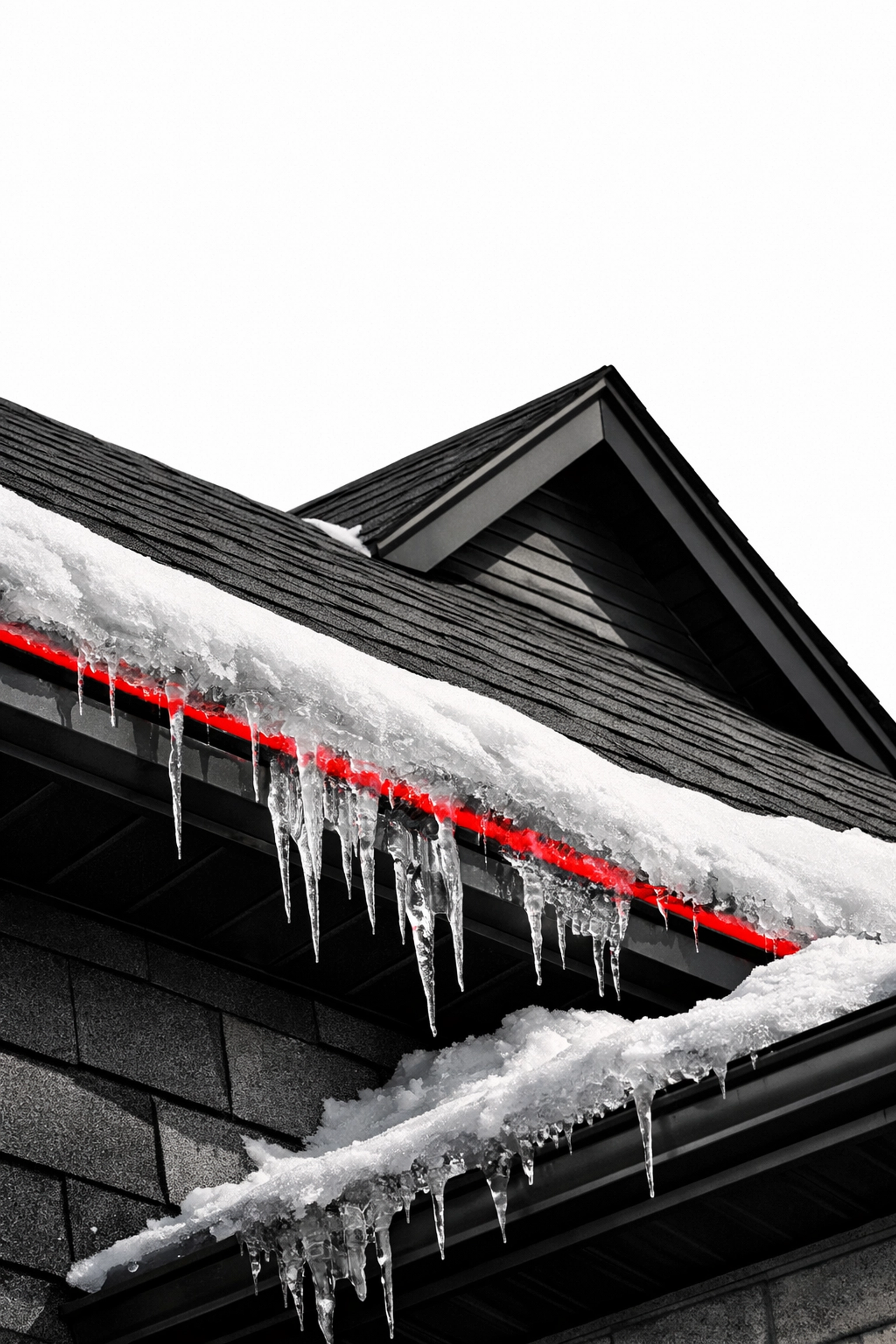 Formation de glace sur toiture résidentielle à Québec en hiver