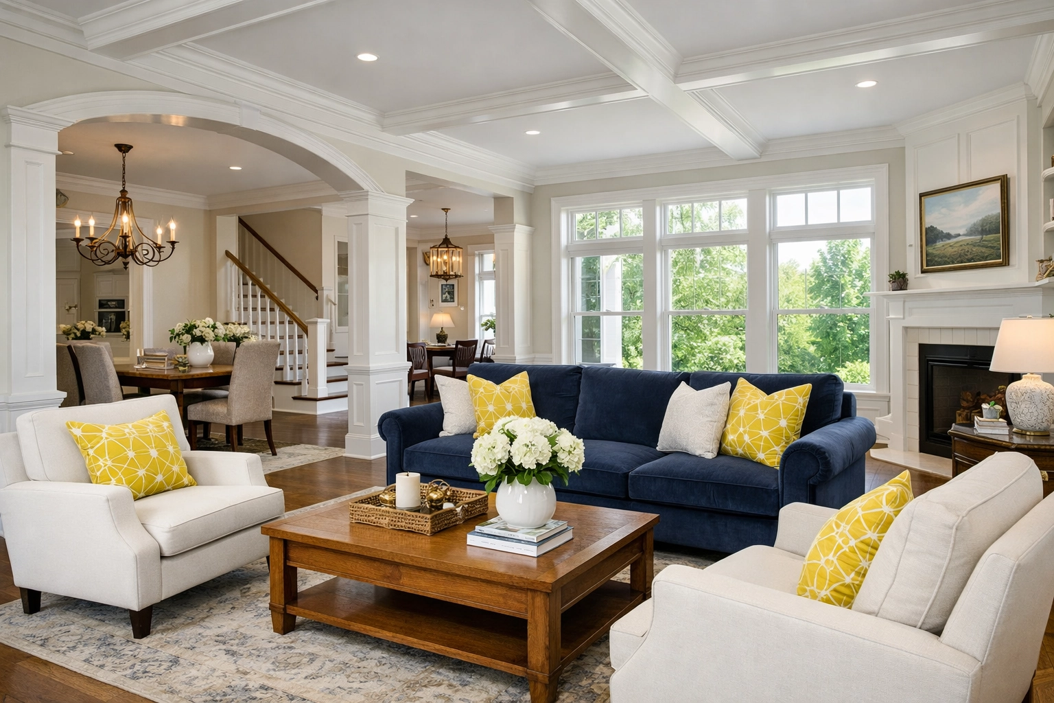 A perfectly maintained colonial-style home interior in Natick with a clean, open floor plan.