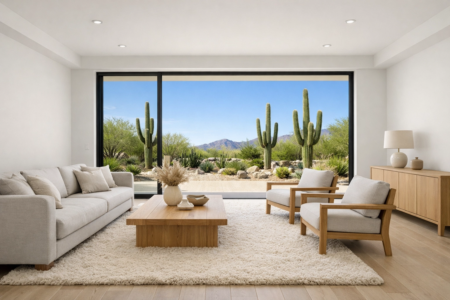 Clean, minimalist staged living room in a Glendale home to help sell the house fast.