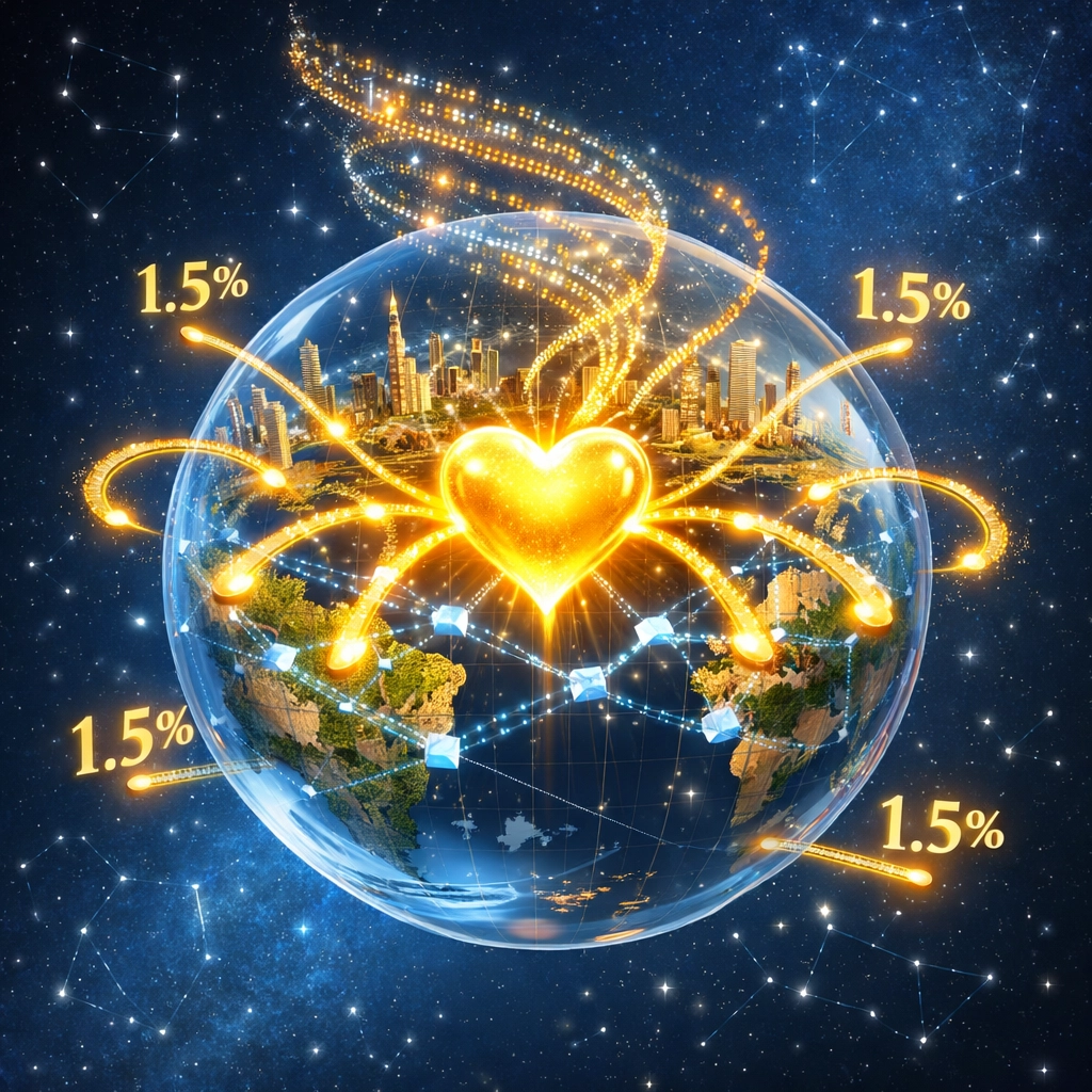 Global charity donation network powered by Larecoin's 1.5% automatic contribution system