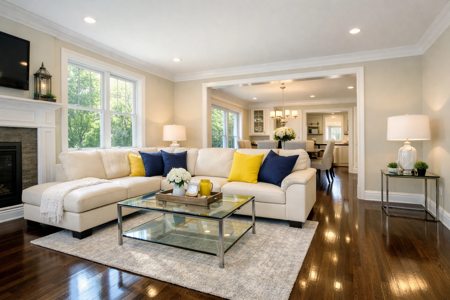 Professionally cleaned and staged Leominster living room ready for a real estate showing.