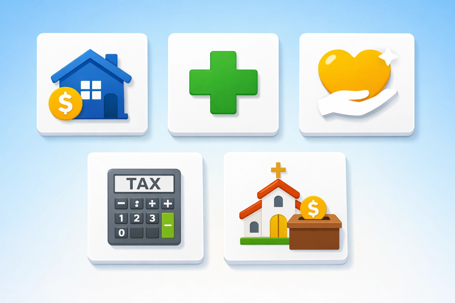 Itemized tax deductions including mortgage interest, medical expenses, and charitable donations