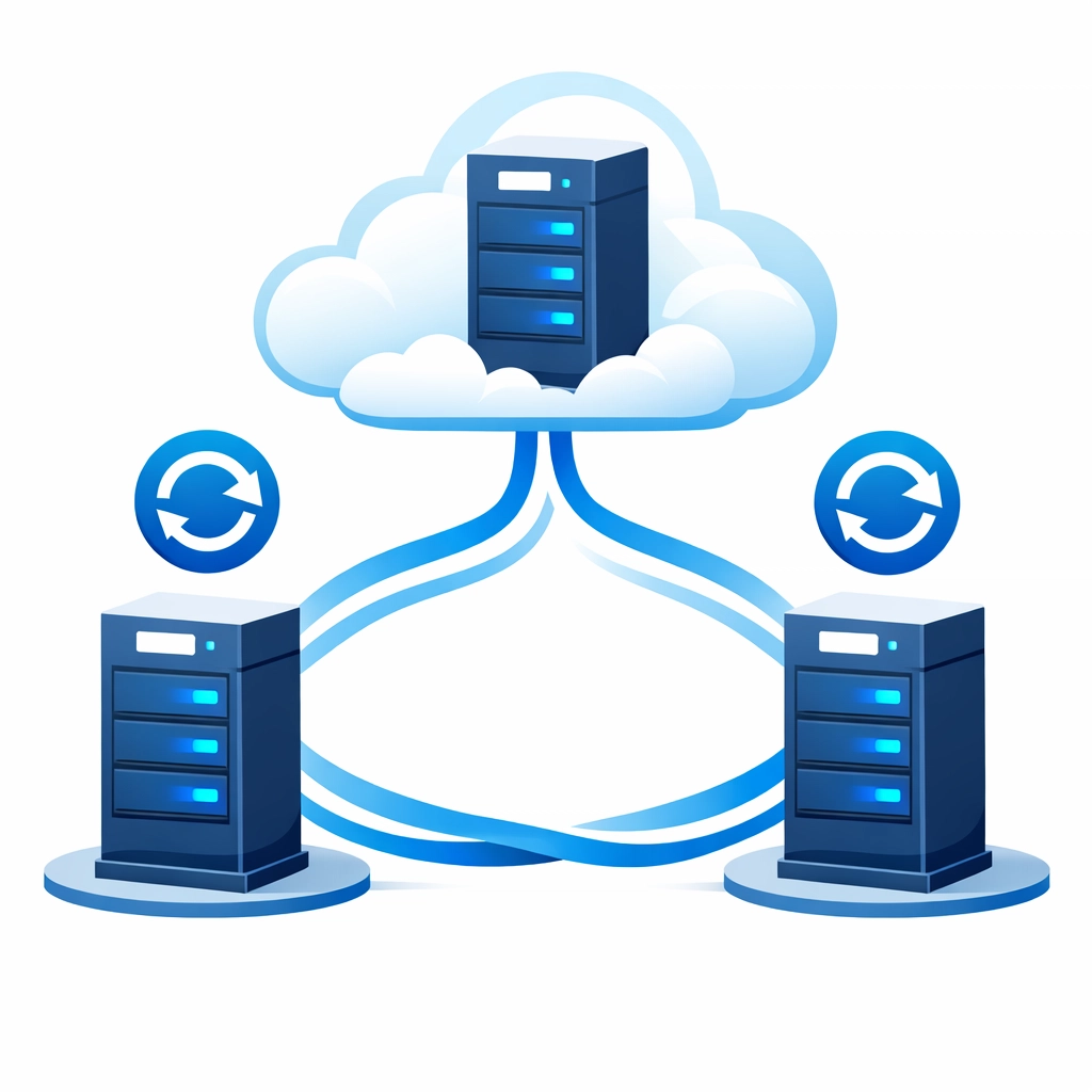 Business data backup strategy with cloud storage and redundant server systems