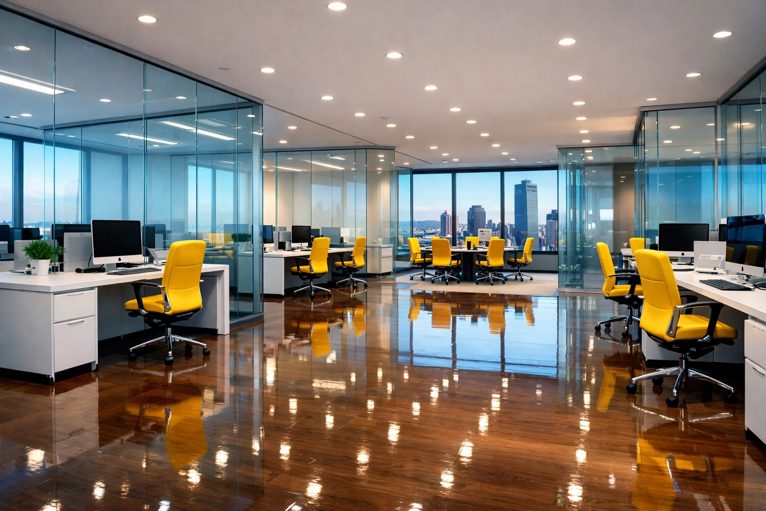 Sparkling clean Boston office suite illustrating professional commercial cleaning services near me.