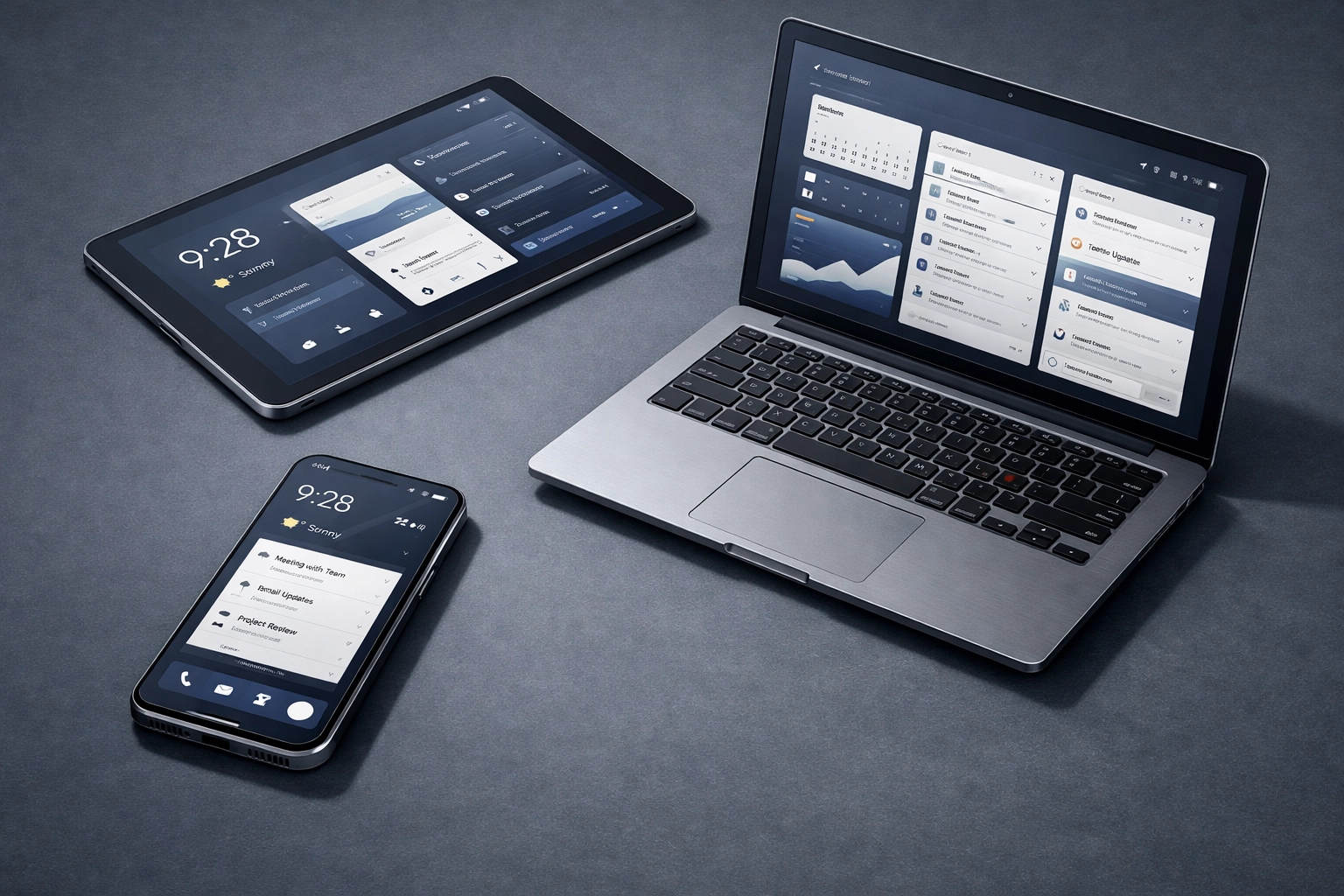 Digital devices showing clean interfaces for privacy-first web design services across the digital ecosystem.
