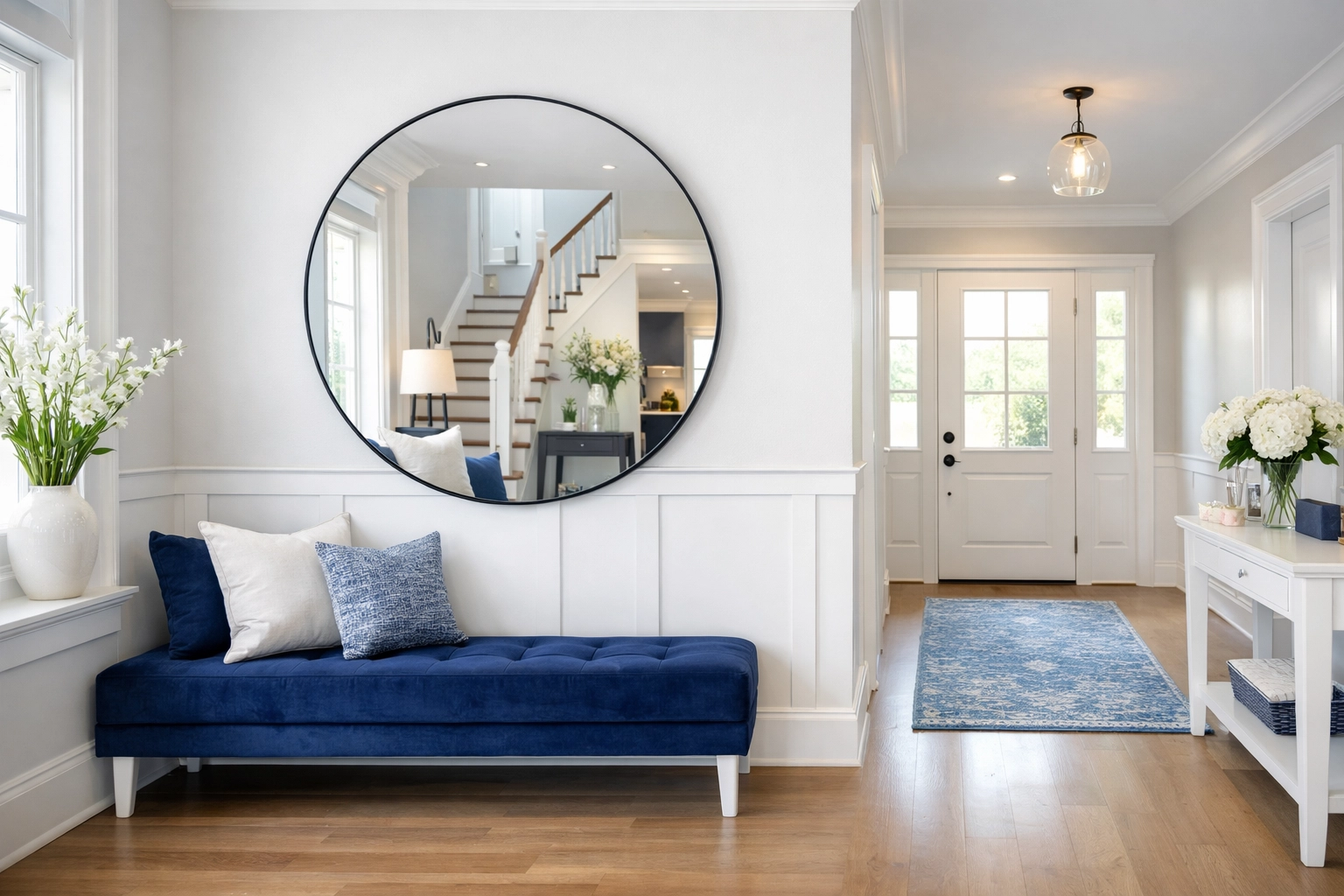 Organized and serene home foyer, showing the trust and safety provided by a professional house cleaning service.