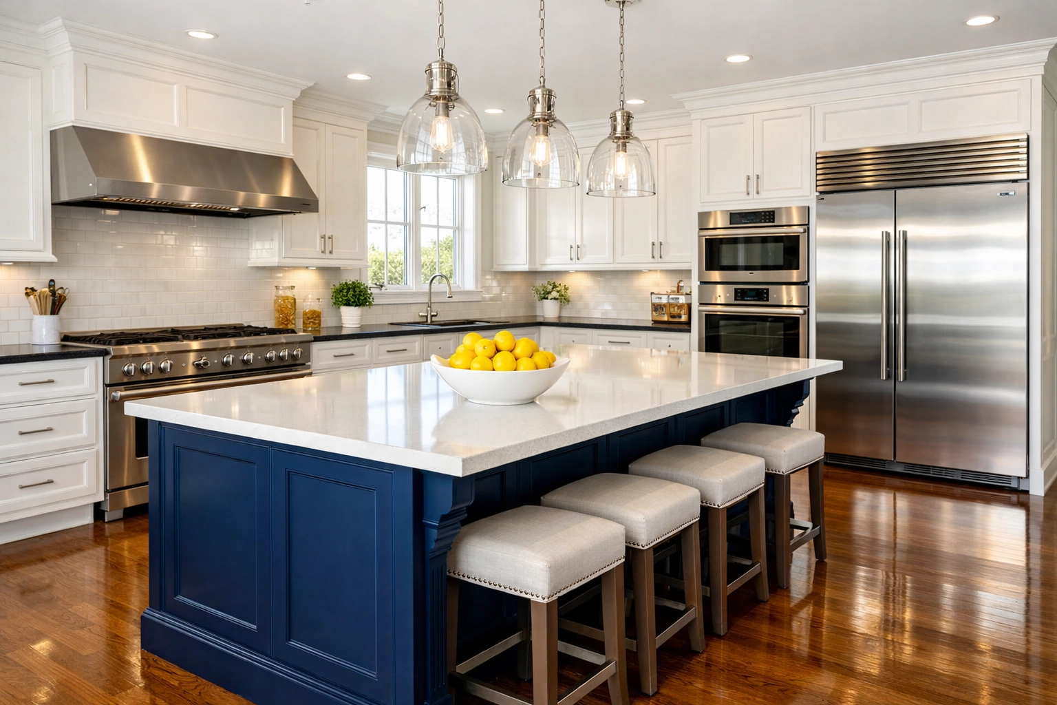 A spotless luxury kitchen in Westborough Massachusetts after professional recurring house cleaning services.