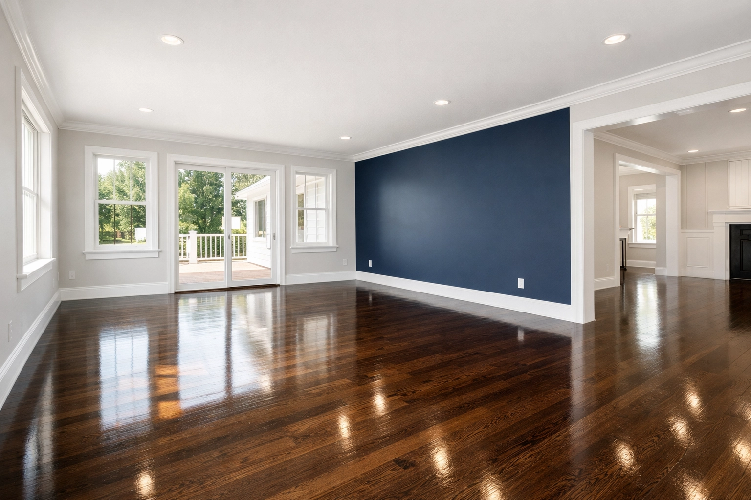 Spotless modern living room in a Framingham home highlighting professional move-in cleaning services.