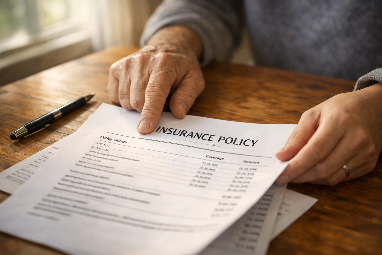 Insurance agent helping client review policy documents and coverage limits