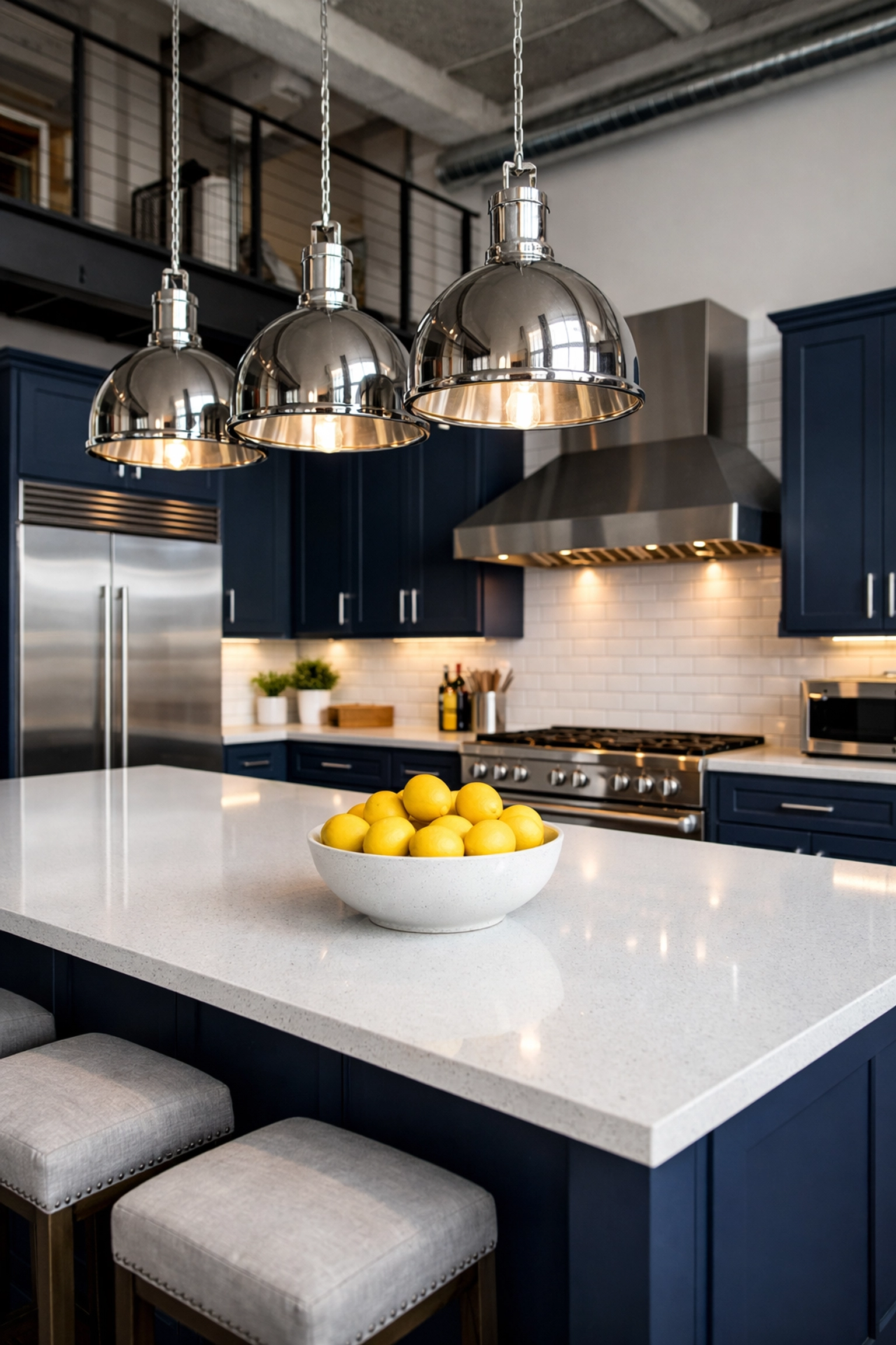 A sparkling clean modern loft kitchen showing the results of professional deep cleaning Lowell.