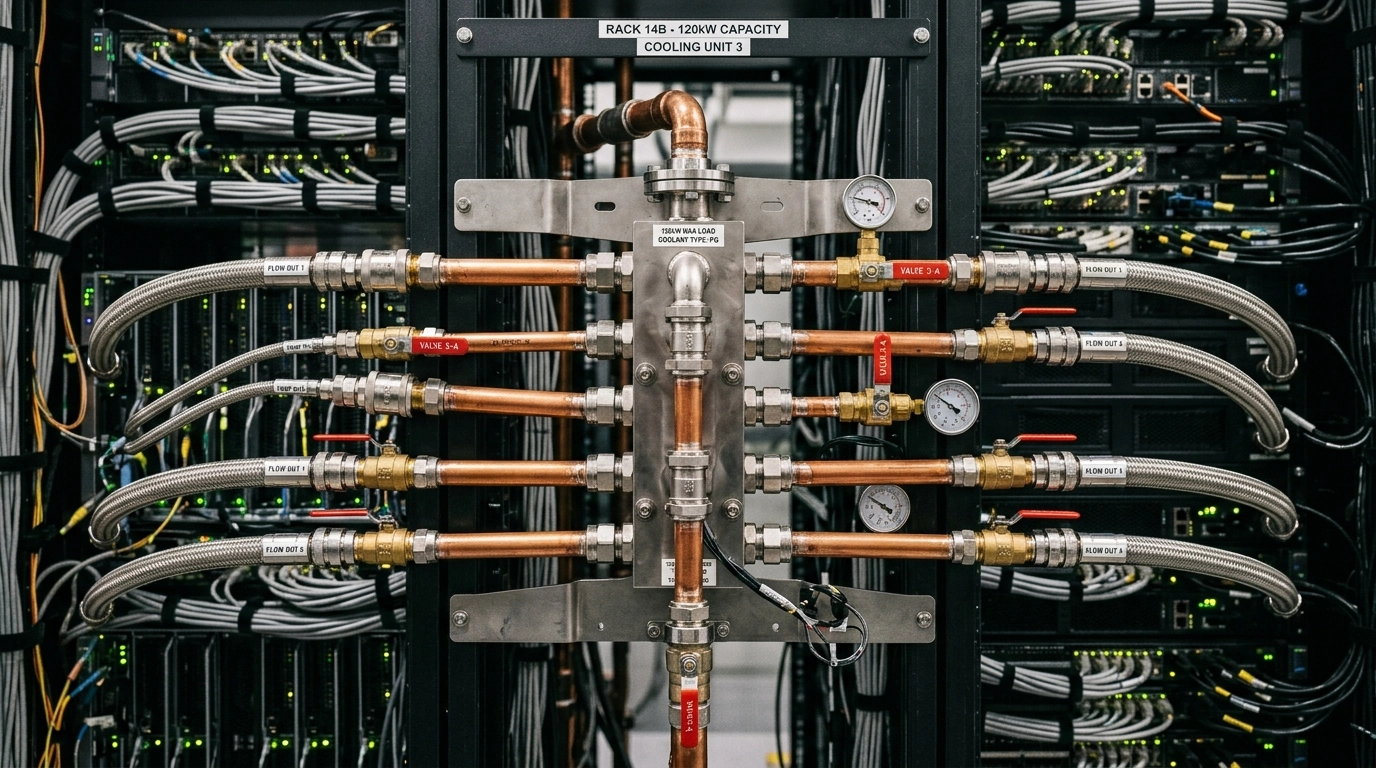 Technical view of liquid-cooling manifold and data center infrastructure