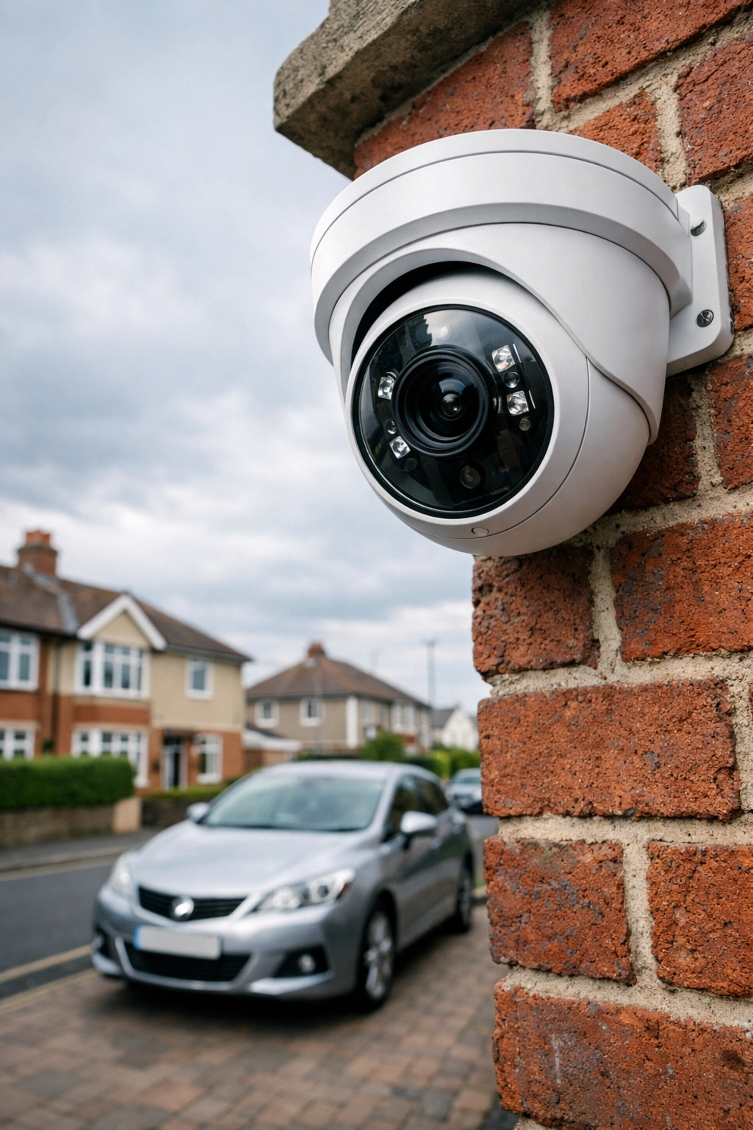 Professional turret CCTV camera installed on a red-brick Bristol home for robust security.