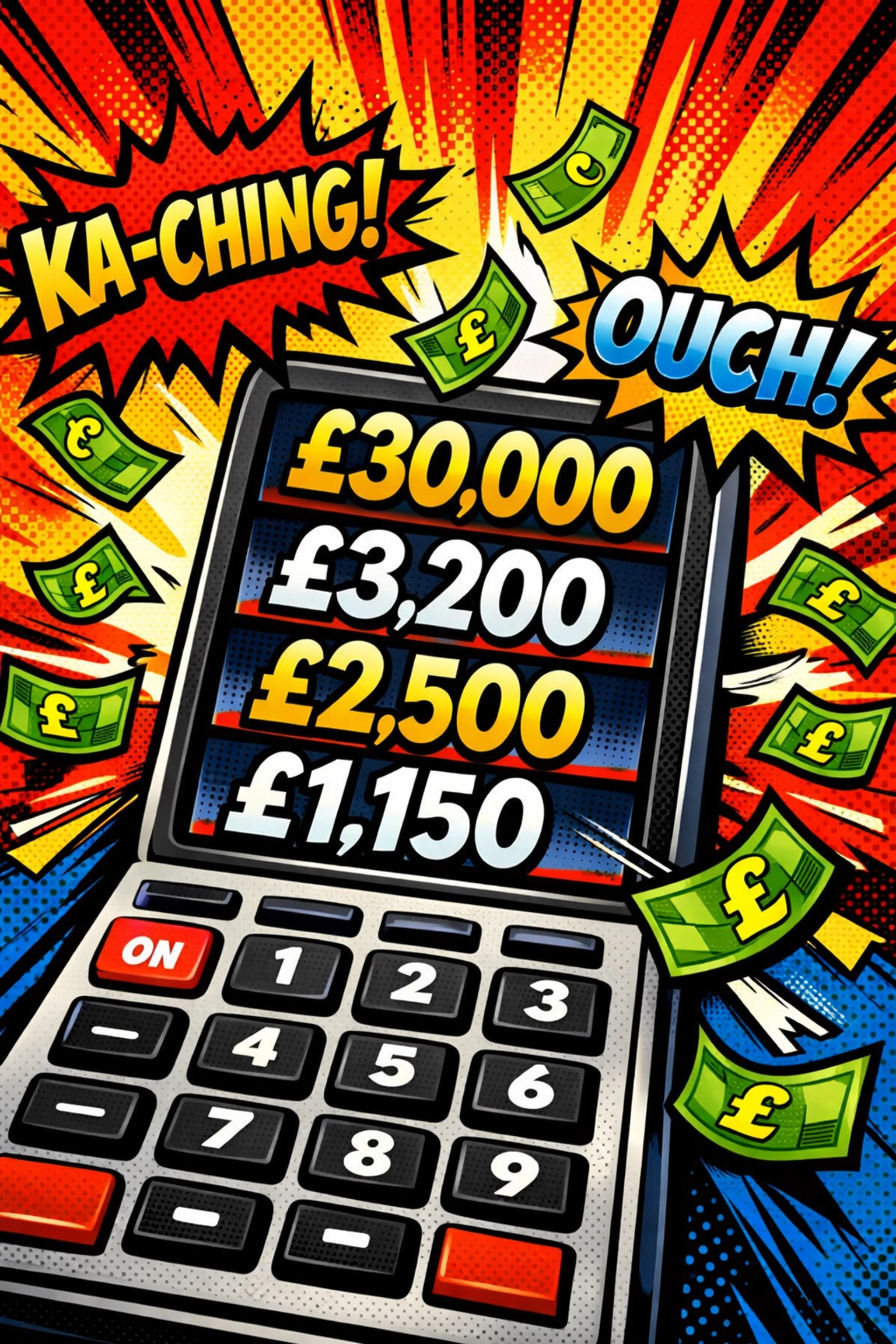 Calculator displaying employee hiring costs adding up to over £30K annually