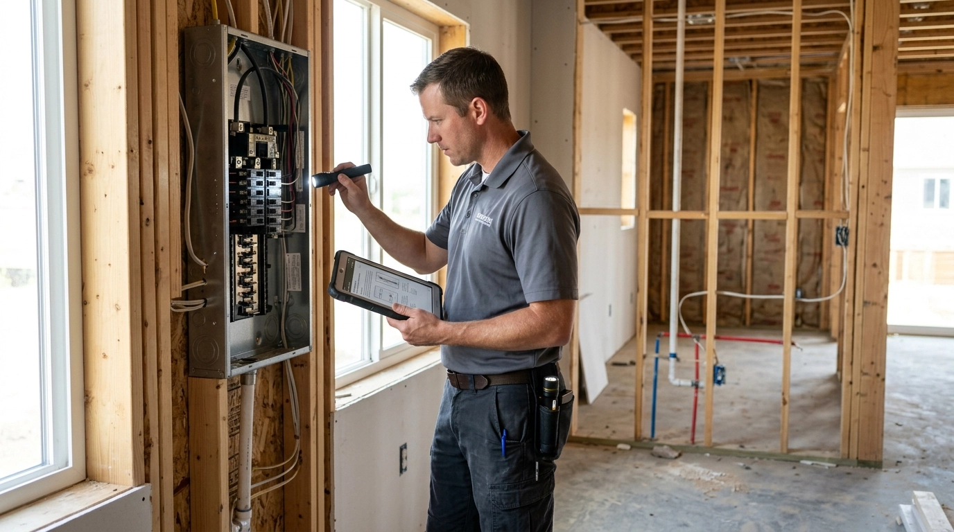 Certified home inspector performing a new construction inspection