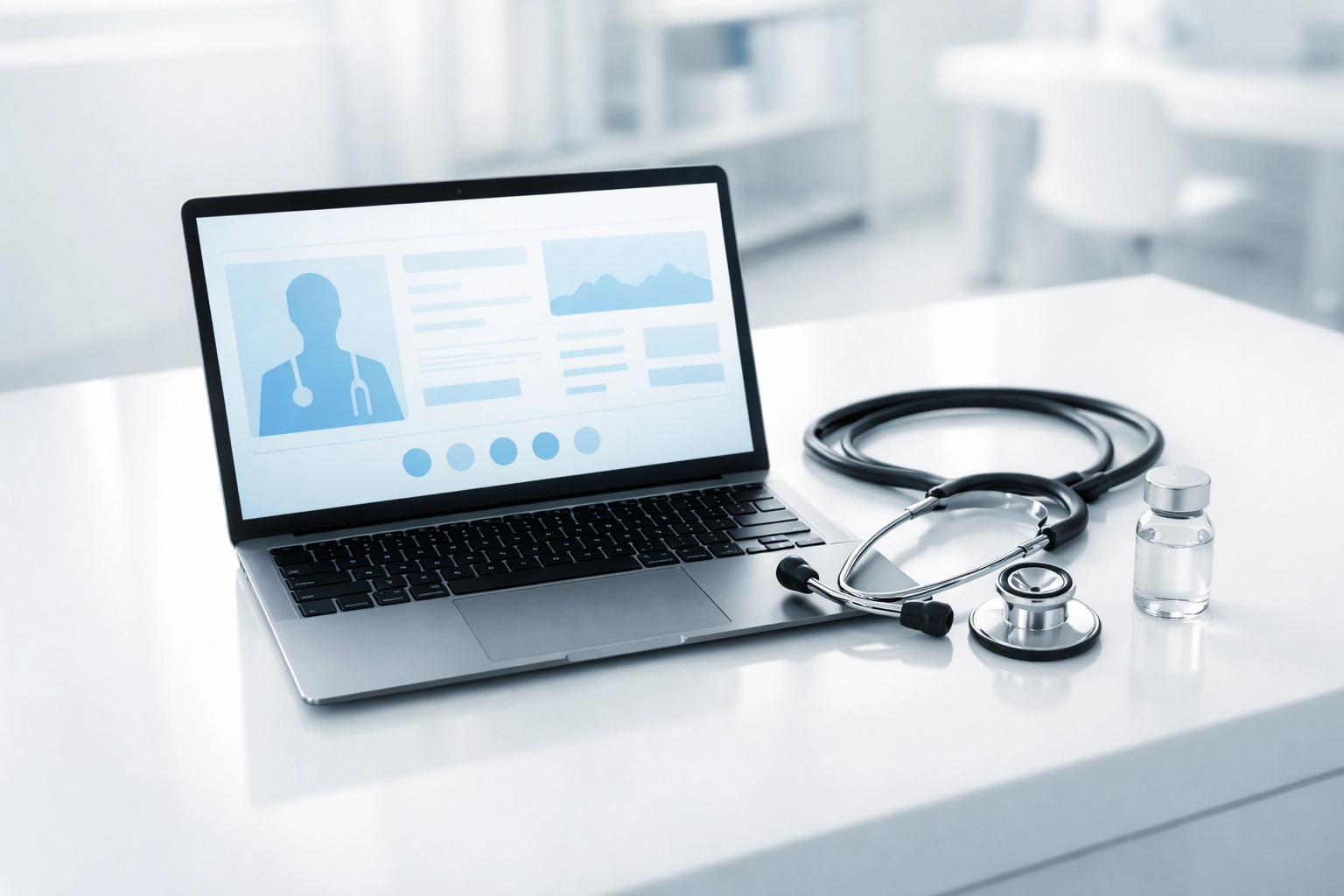 Modern telehealth workspace for a virtual healthcare visit in Illinois with a secure online clinic.