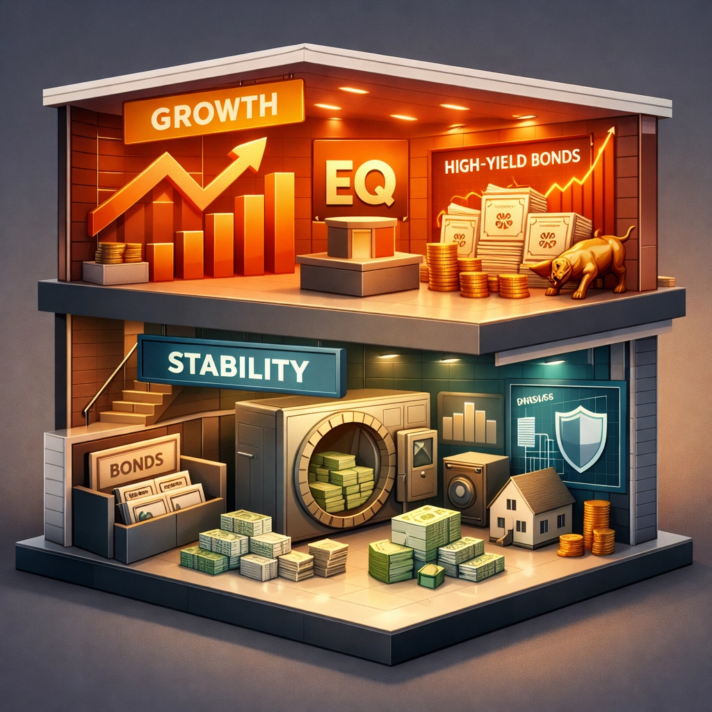 CalPERS portfolio architecture with Growth and Stability asset allocation sleeves