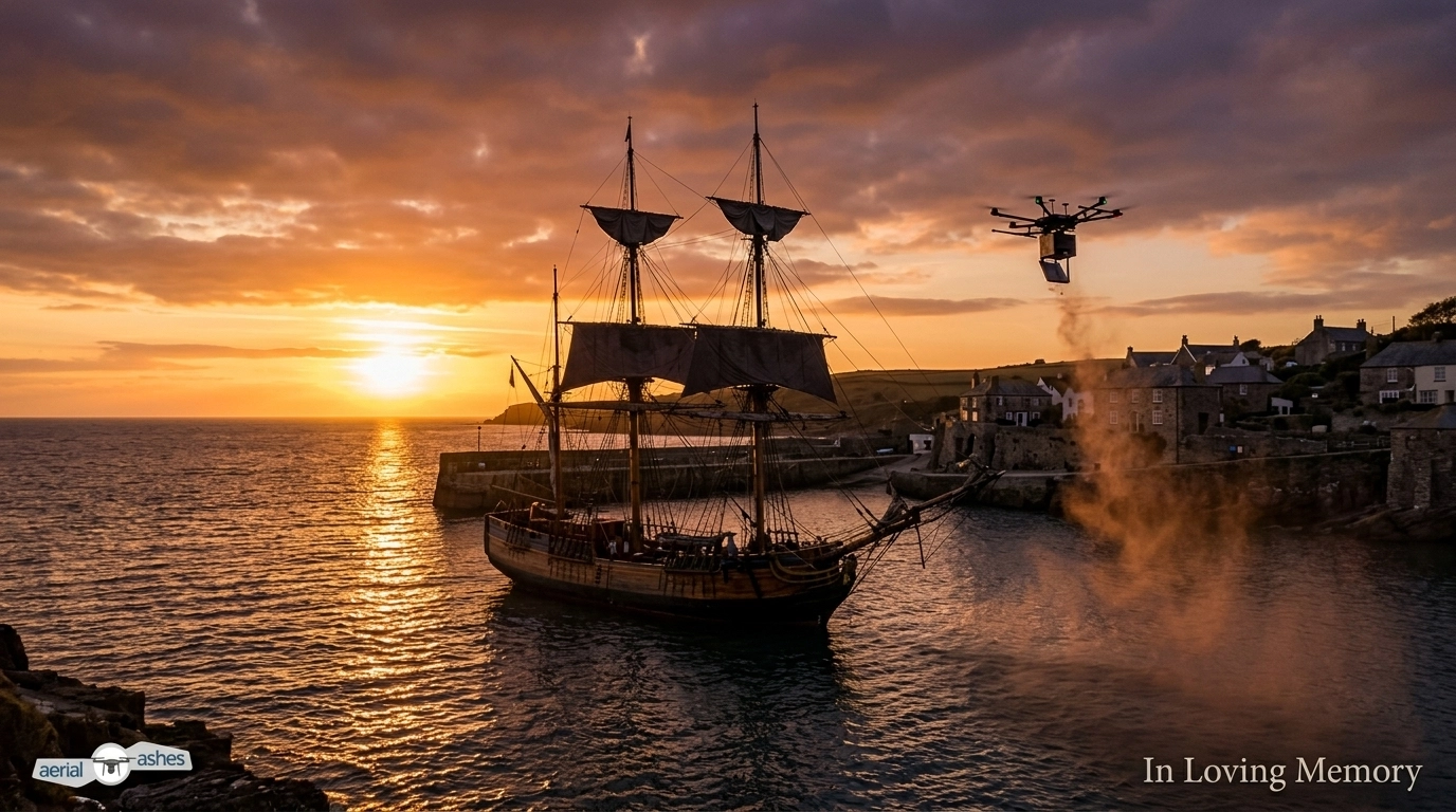 Tall ship at sunset memorial