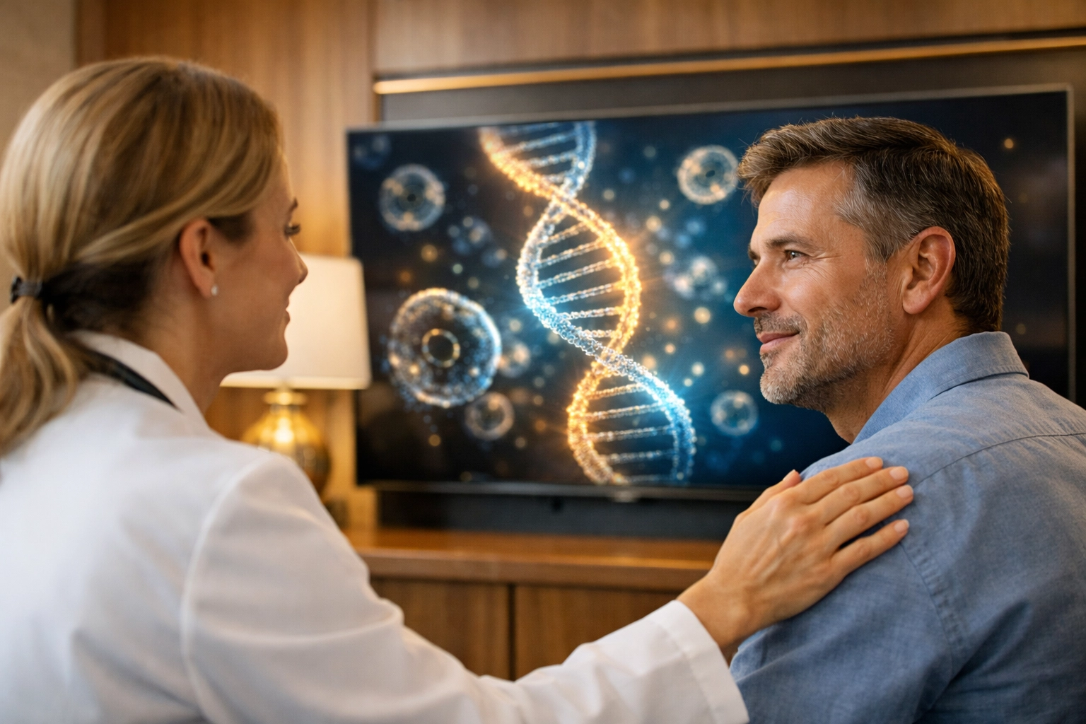 A medical provider and patient reviewing personalized longevity diagnostics in a West Palm Beach clinic.