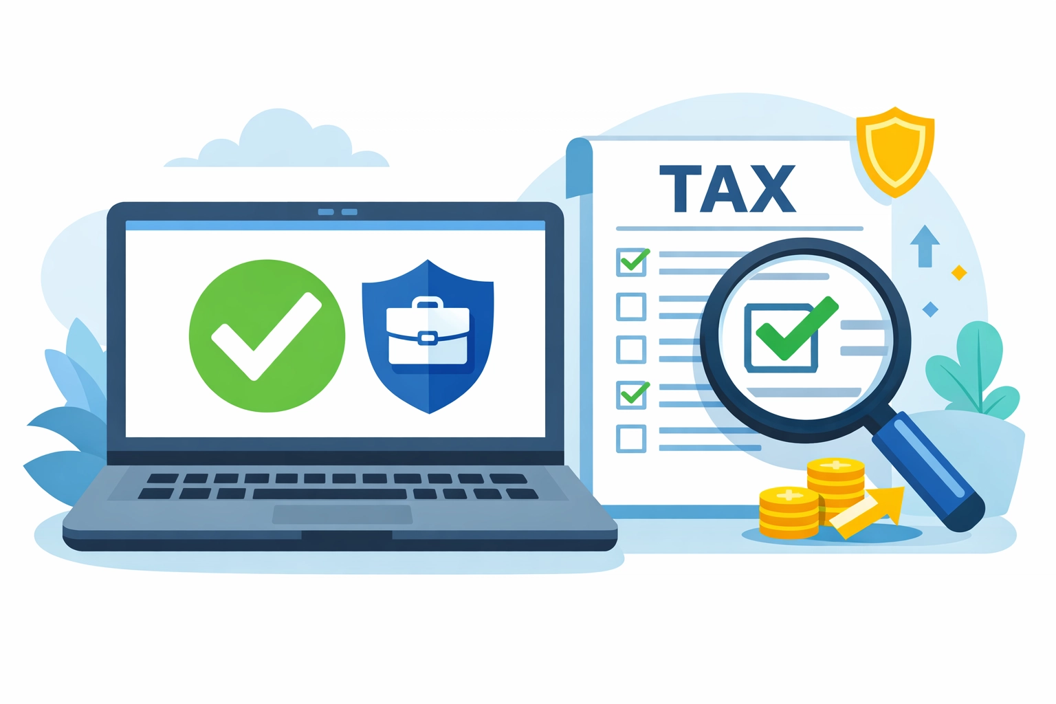 Secure New Haven tax preparation showing a verified tax document on a laptop with a safety shield.