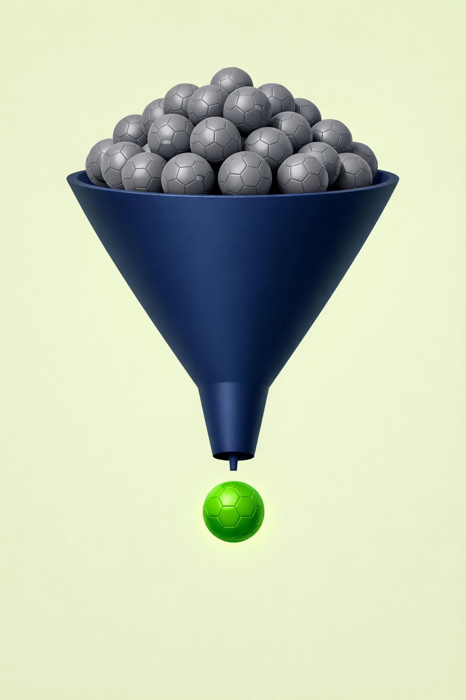 A funnel filtering multiple matches to highlight the importance of quality over quantity in betting.