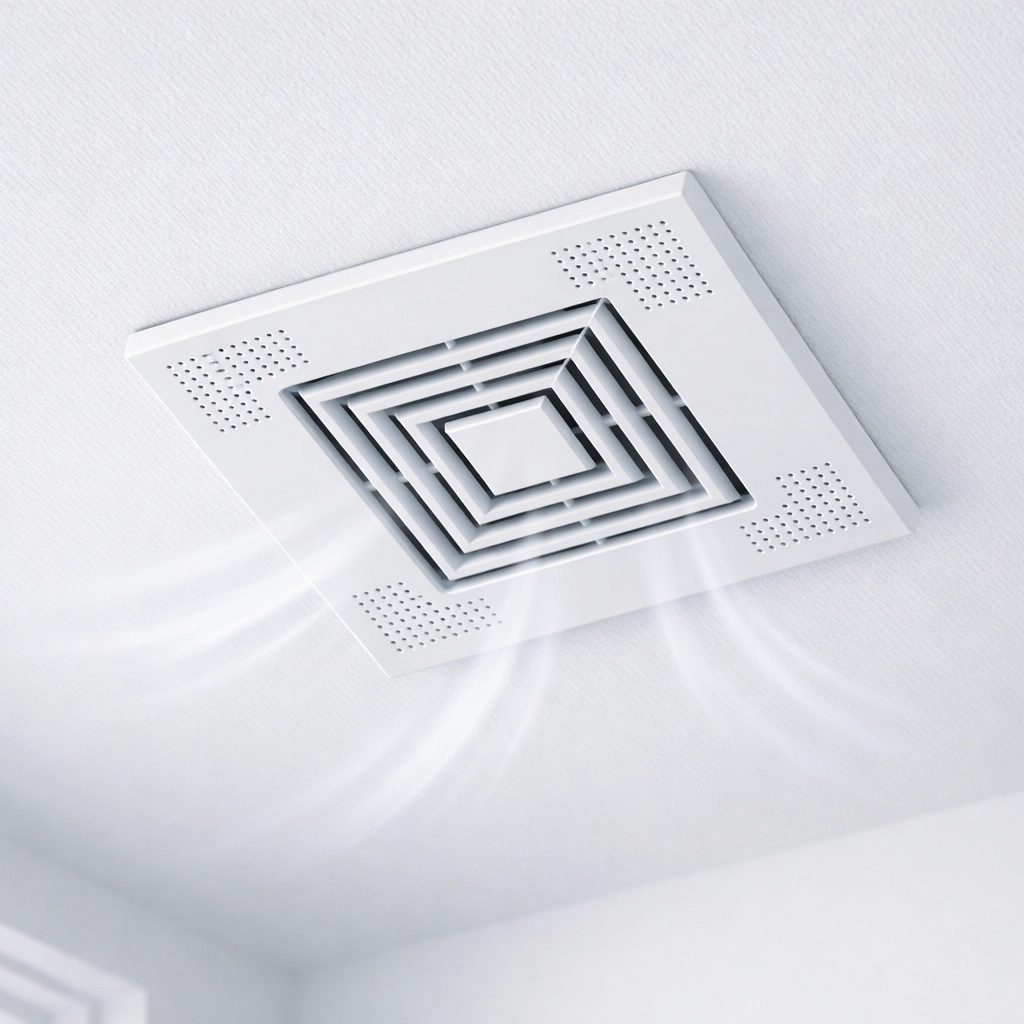 PIV unit ceiling vent installed in modern home for condensation control