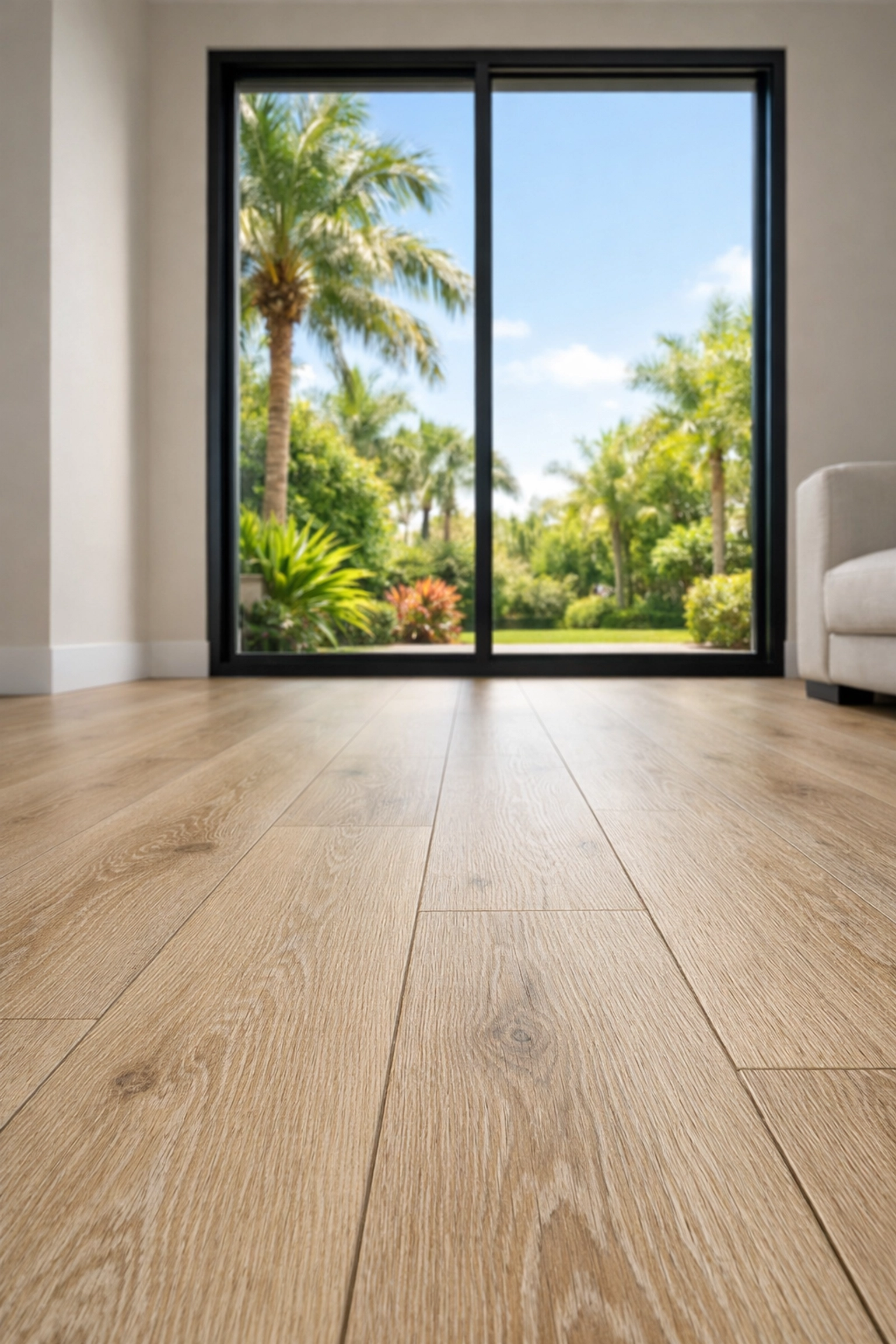 Luxury vinyl plank flooring and energy-efficient windows in a professional Orlando home renovation.